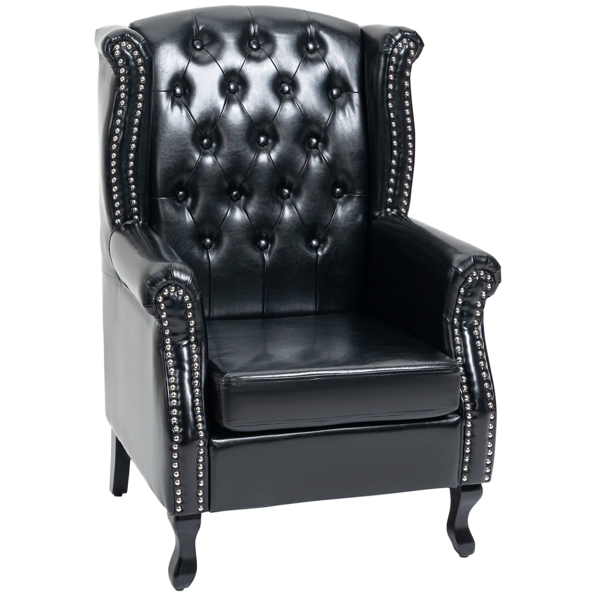 HOMCOM Wingback Accent Chair Tufted Chesterfield-style Armchair with Nail Head Trim for Living Room Bedroom Black - North Peak Garden Furniture