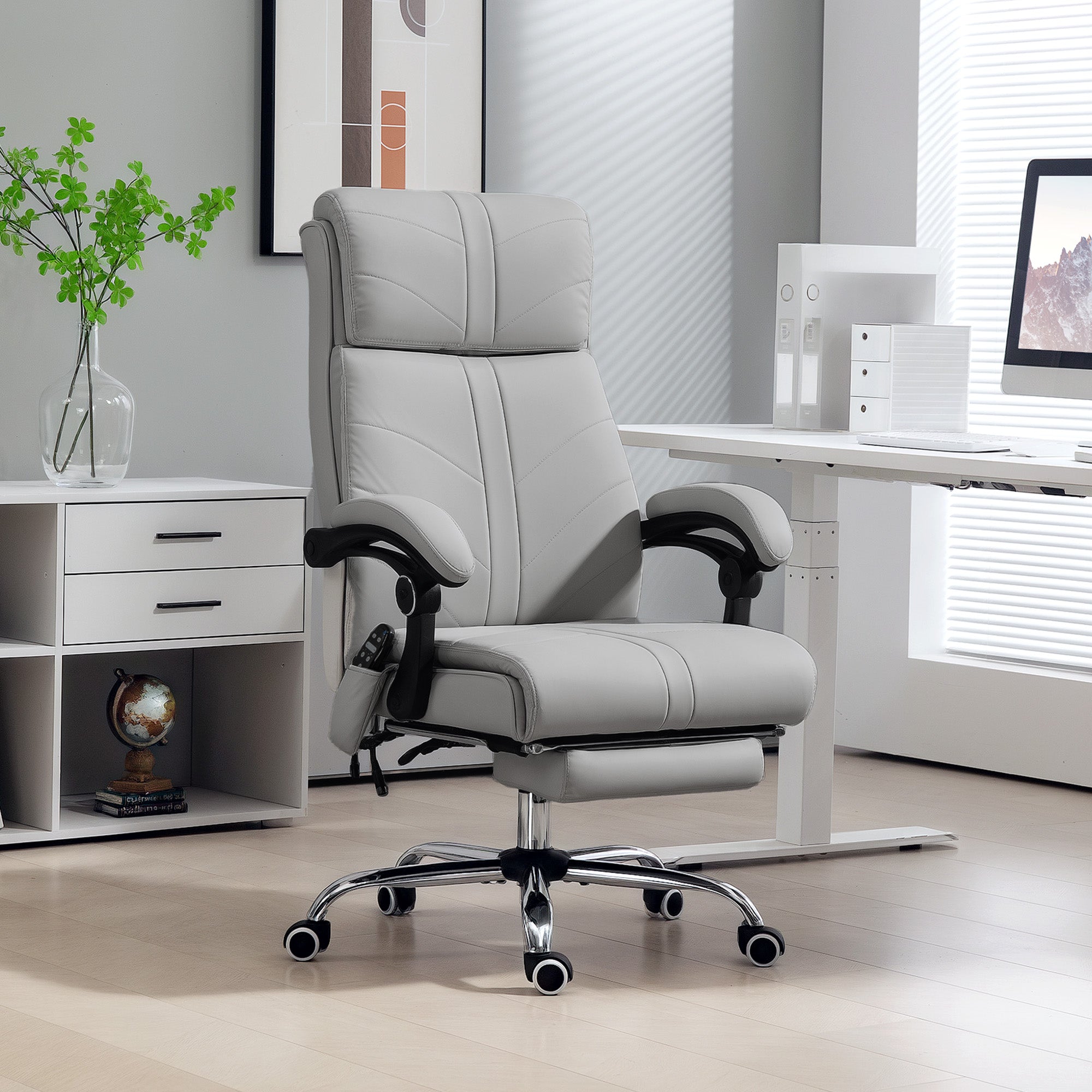 Vinsetto Faux Leather Massage Office Chair - Light Grey - North Peak Garden Furniture