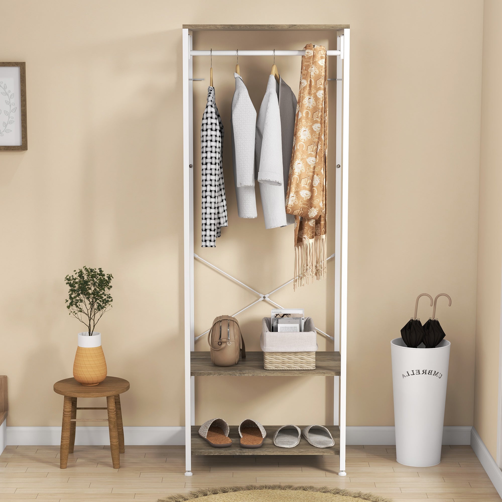 HOMCOM Hallway Coat Rack and Shoe Bench Tree - Grey - North Peak Garden Furniture