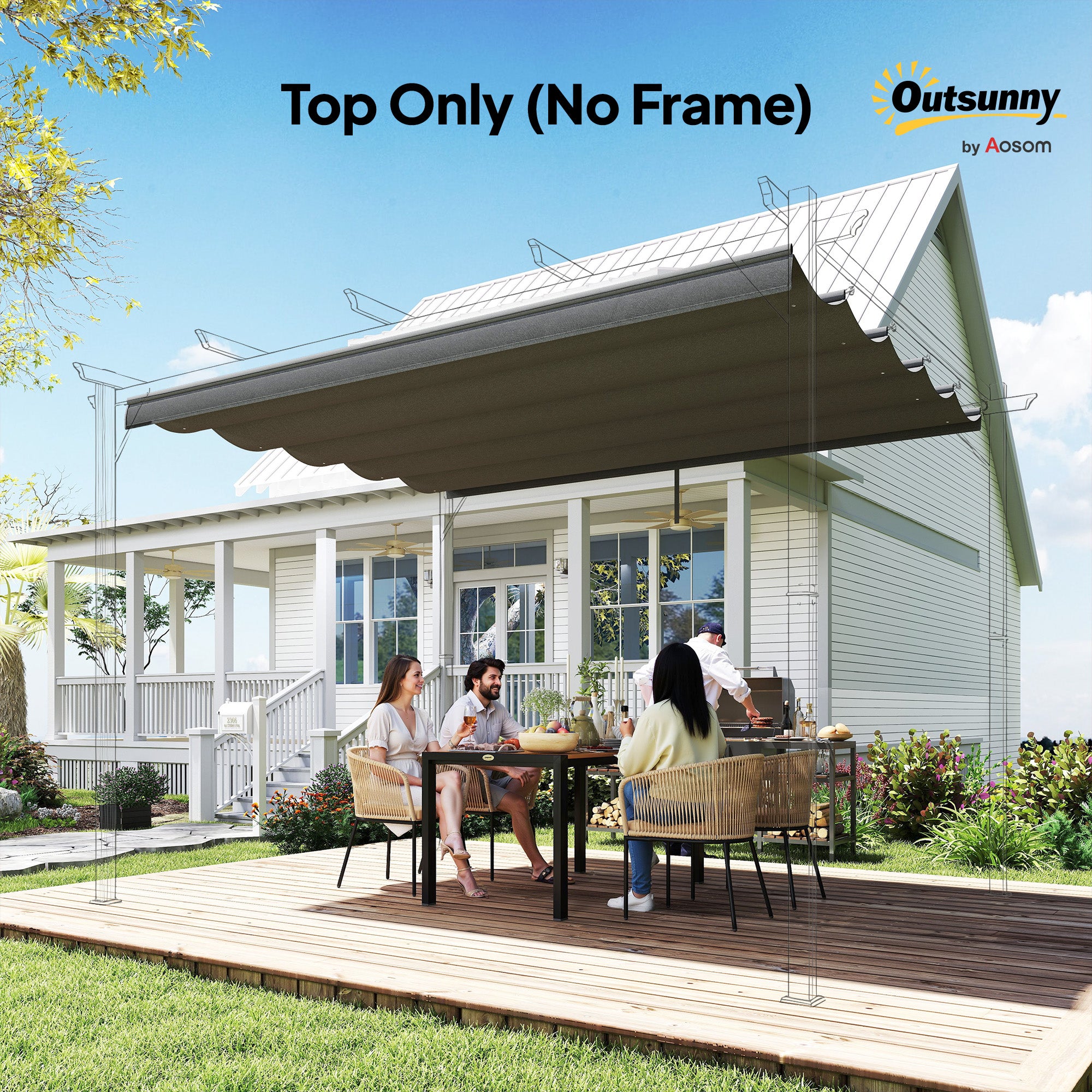 Outsunny Retractable Pergola Shade Cover, Replacement Canopy for 4 x 3 (m) Pergola, Retractable Roof, Dark Grey