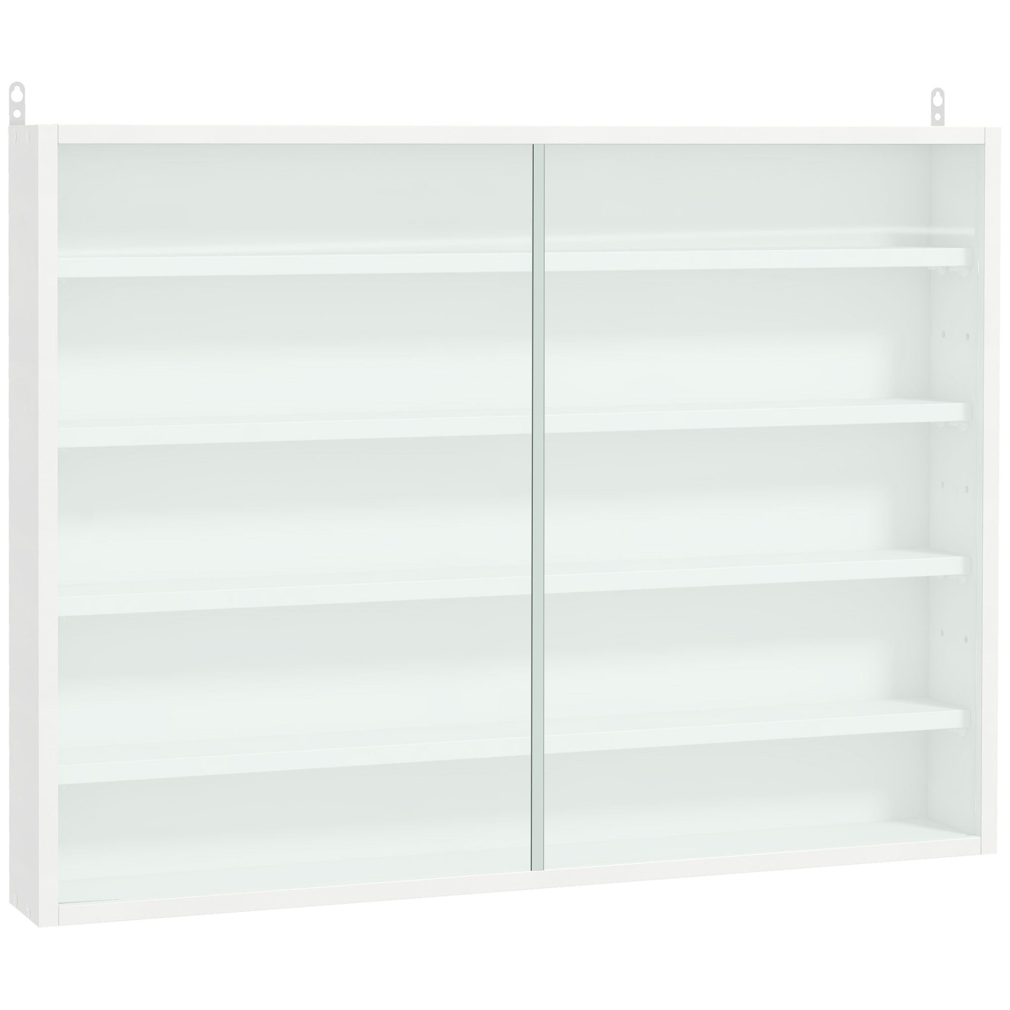 HOMCOM 5-Tier Wall Display Shelf Unit Cabinet w/ 4 Adjustable Shelves Glass Doors Home Office Ornaments 60x80cm White - North Peak Garden Furniture