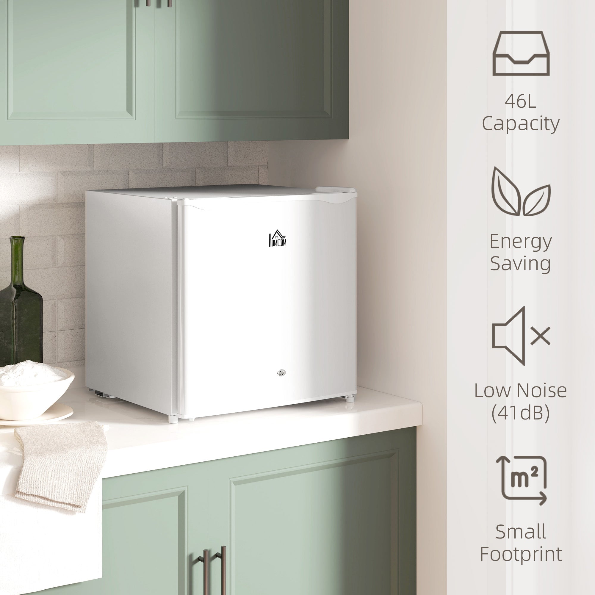 HOMCOM 46 Litre Lockable Countertop Fridge - Cream White - North Peak Garden Furniture