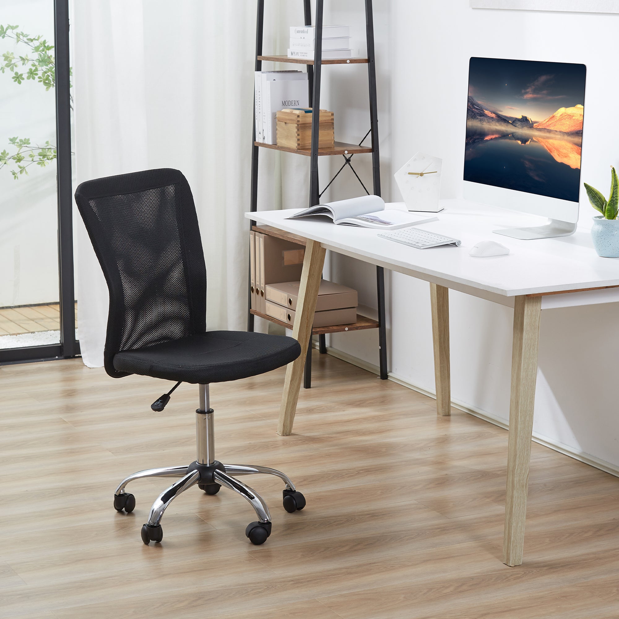 Vinsetto Office Chair, Armless Desk Chair, Adjustable Computer Swivel Chair with Rolling Wheels and Mesh Back for Home Work Study, Black - North Peak Garden Furniture