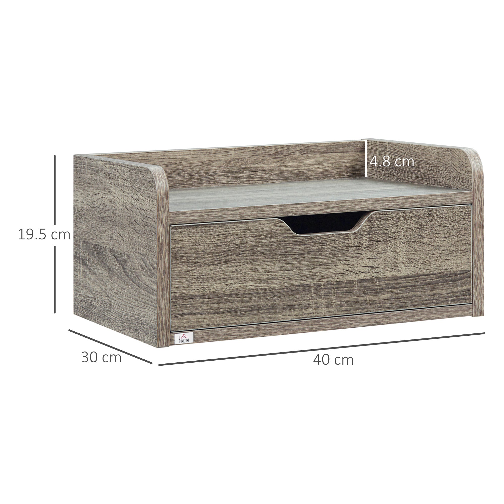 HOMCOM Floating Nightstand Set of 2 Wall Mounted Bedside Table with Storage Drawer for Bedroom, Grey - North Peak Garden Furniture