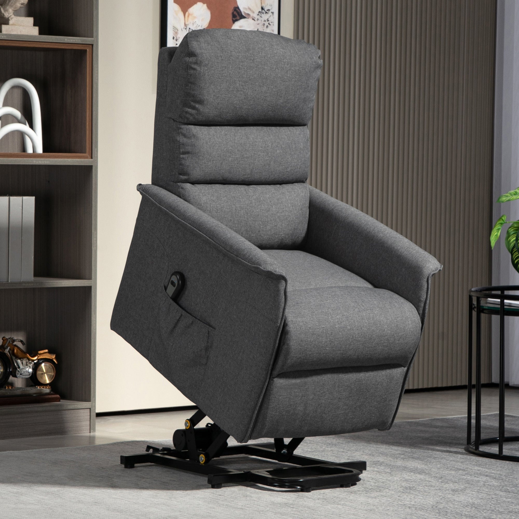 HOMCOM Electric Riser Recline Armchair, with Footrest - Dark Grey - North Peak Garden Furniture