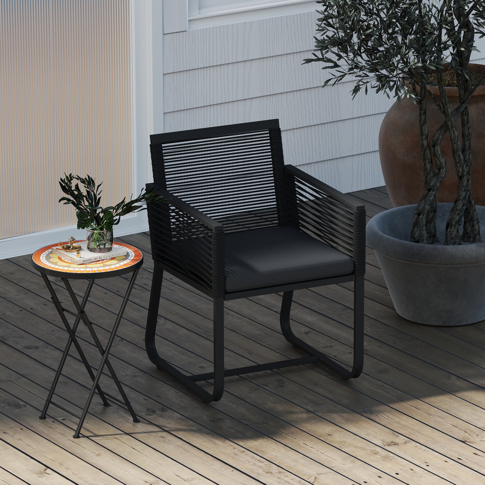 Outsunny Mosaic Outdoor Garden Table, 35.5cm Round Folding Coffee Table with Metal Frame for Balcony Terrace, Orange