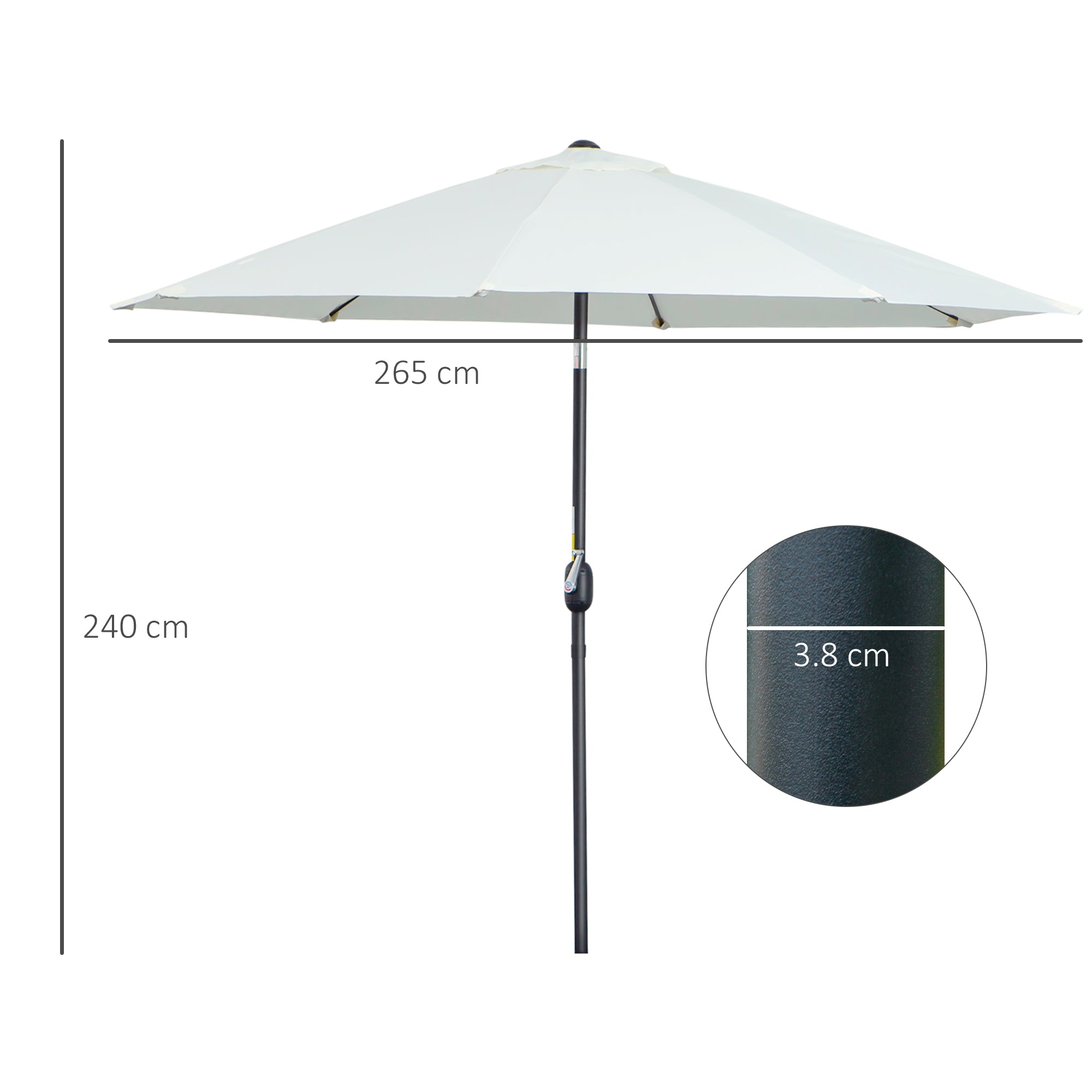 Outsunny Garden Parasol Umbrella,Tilting Parasol W/three angles, Outdoor Sun Shade Canopy,Cream White，2.65H x Φ2.4m