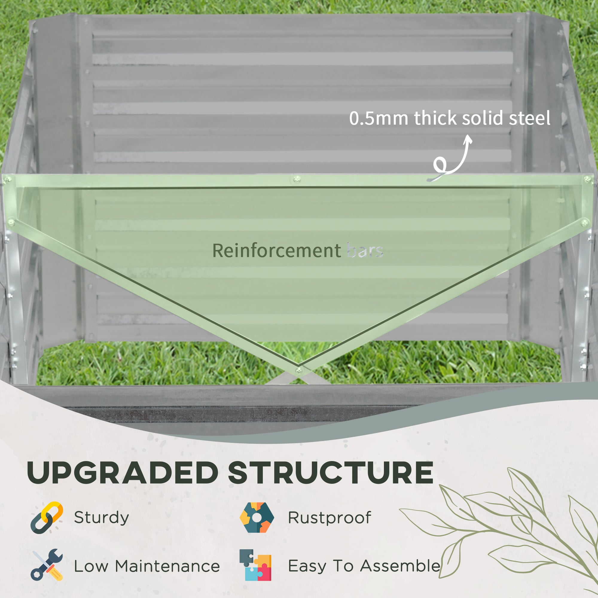Outsunny Set of 2 Raised Beds for Garden, Galvanised Steel Outdoor Planters with Multi-reinforced Rods for Vegetables, Plants, Flowers and Herbs, 180 x 90 x 59 cm, Light Grey - North Peak Garden Furniture