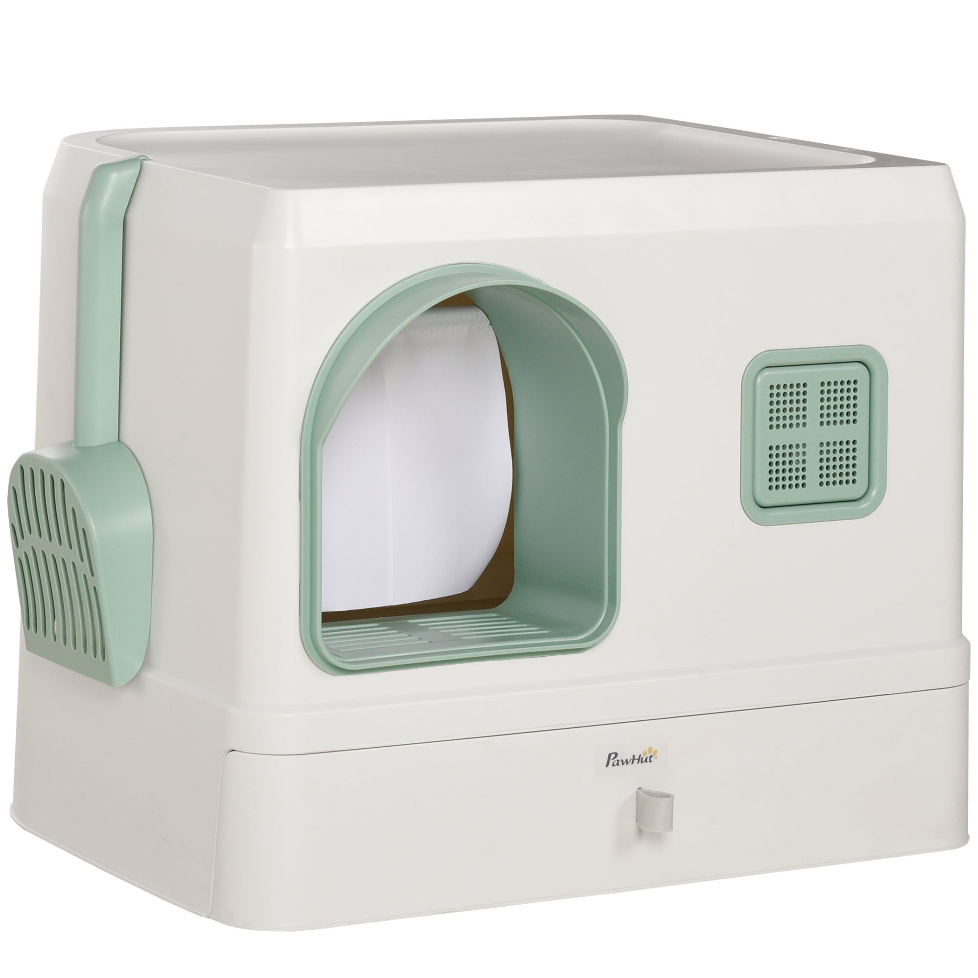 PawHut Cat Litter Box, Hooded Cat Litter Tray, with Drawer Pan, Scoop, Deodorants - North Peak Garden Furniture