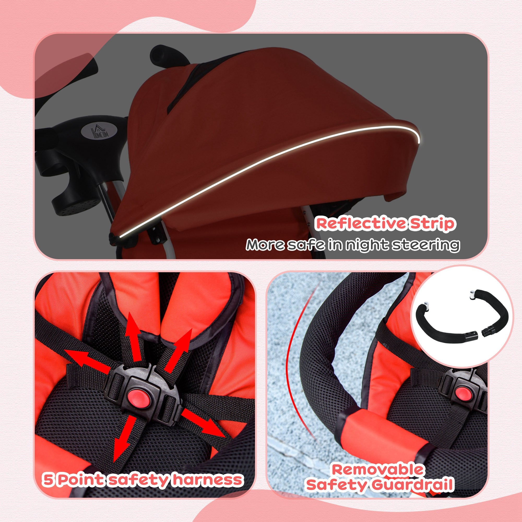 HOMCOM Metal Frame 6 in 1 Baby Push Tricycle with Parent Handle for 1-5 Years Old, Red - North Peak Garden Furniture