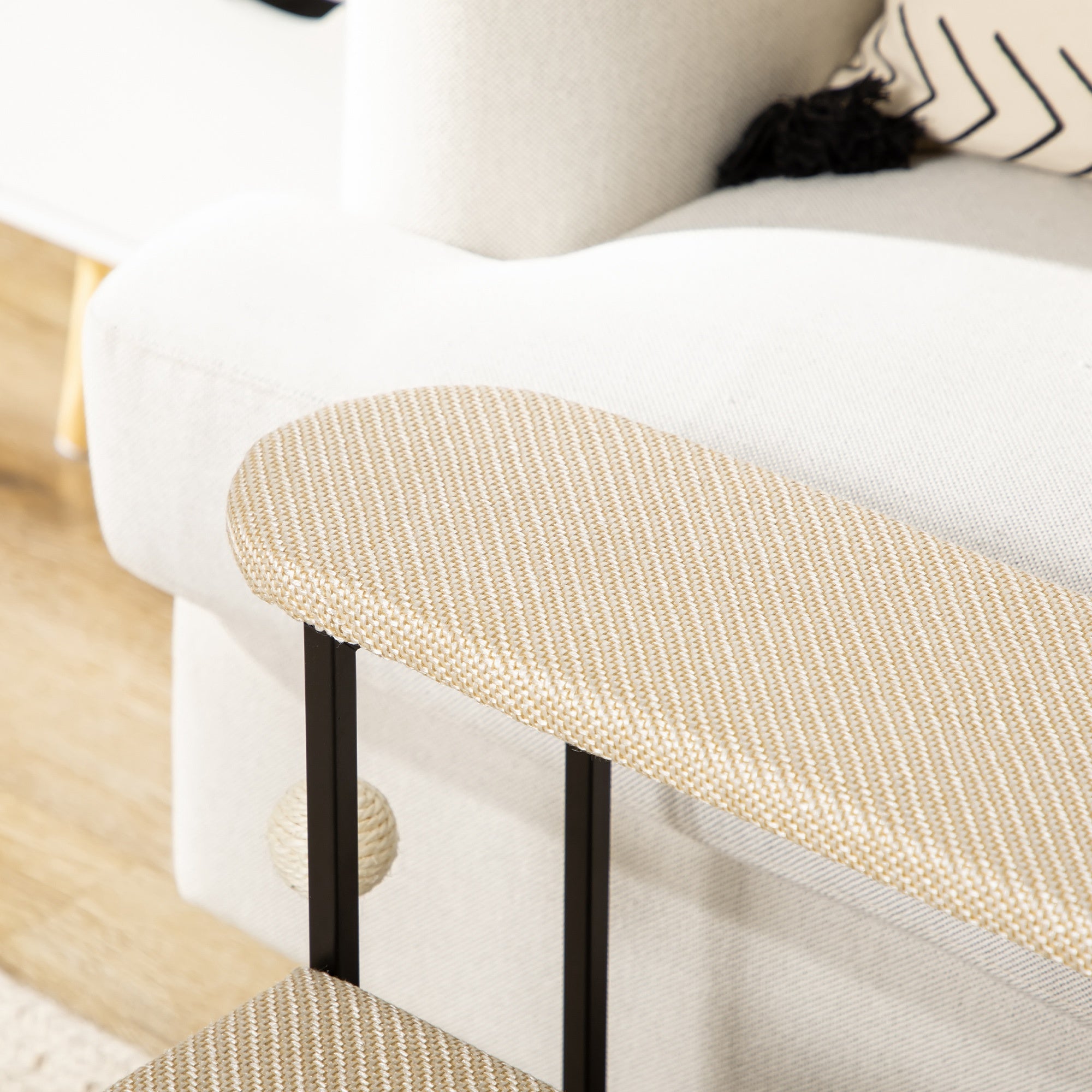 PawHut Three-Step Pet Stairs, with Sisal Scratching Board, Toy Hanging Ball, Steel Frame - North Peak Garden Furniture