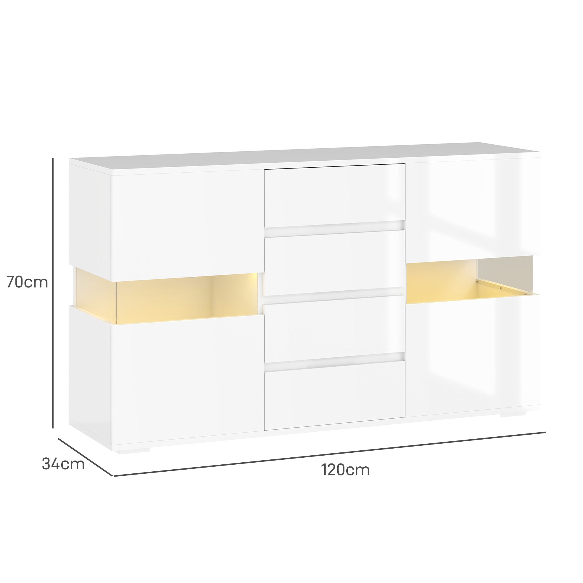 HOMCOM LED Light Sideboard - High Gloss White - North Peak Garden Furniture