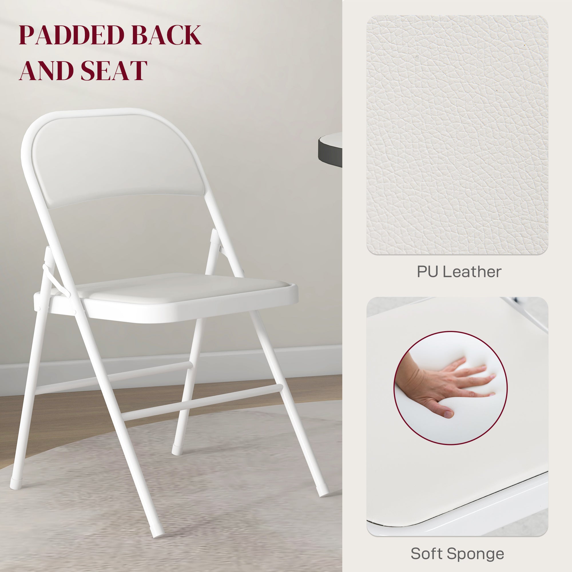 HOMCOM Set of Two Cushioned Steel Folding Chairs - White - North Peak Garden Furniture