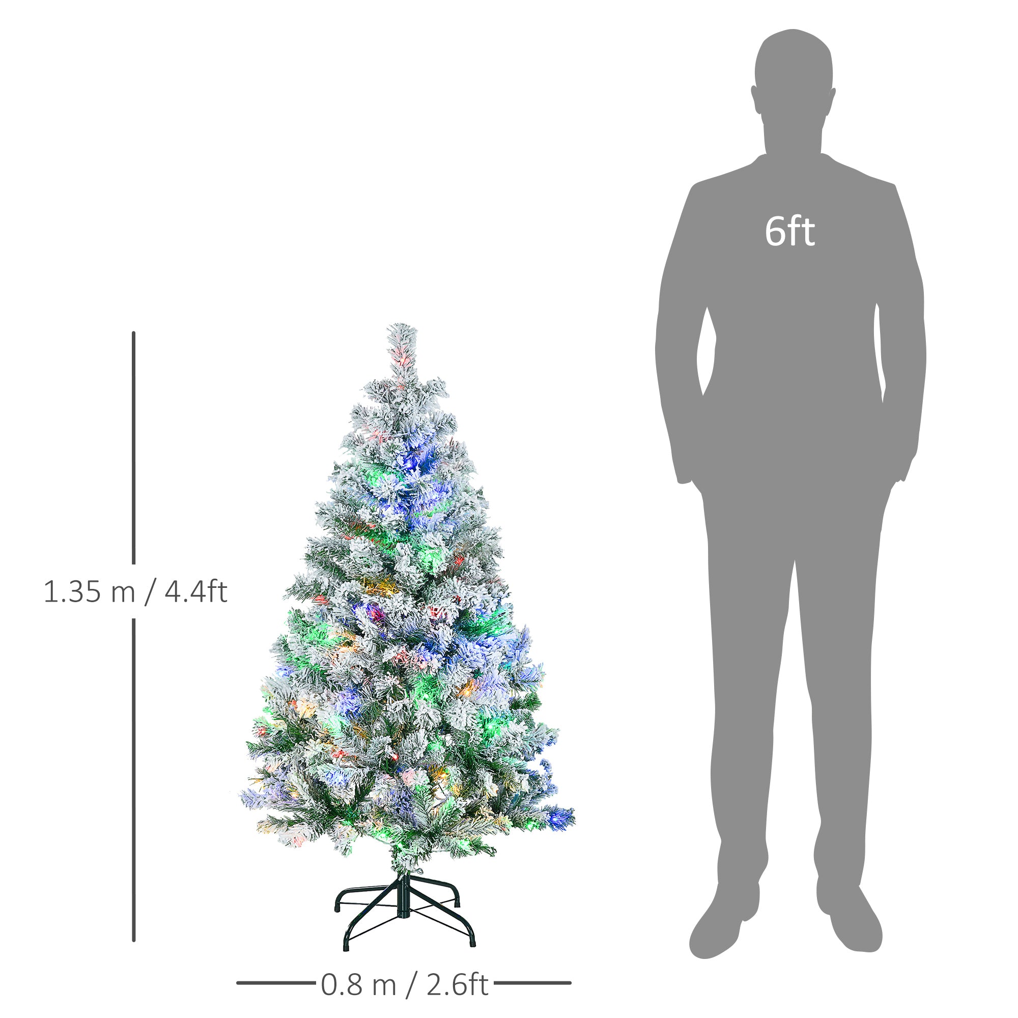 HOMCOM 4.5' Artificial Snow Christmas Trees with Frosted Branches, Warm White or Colourful LED Lights, Steel Base - North Peak Garden Furniture