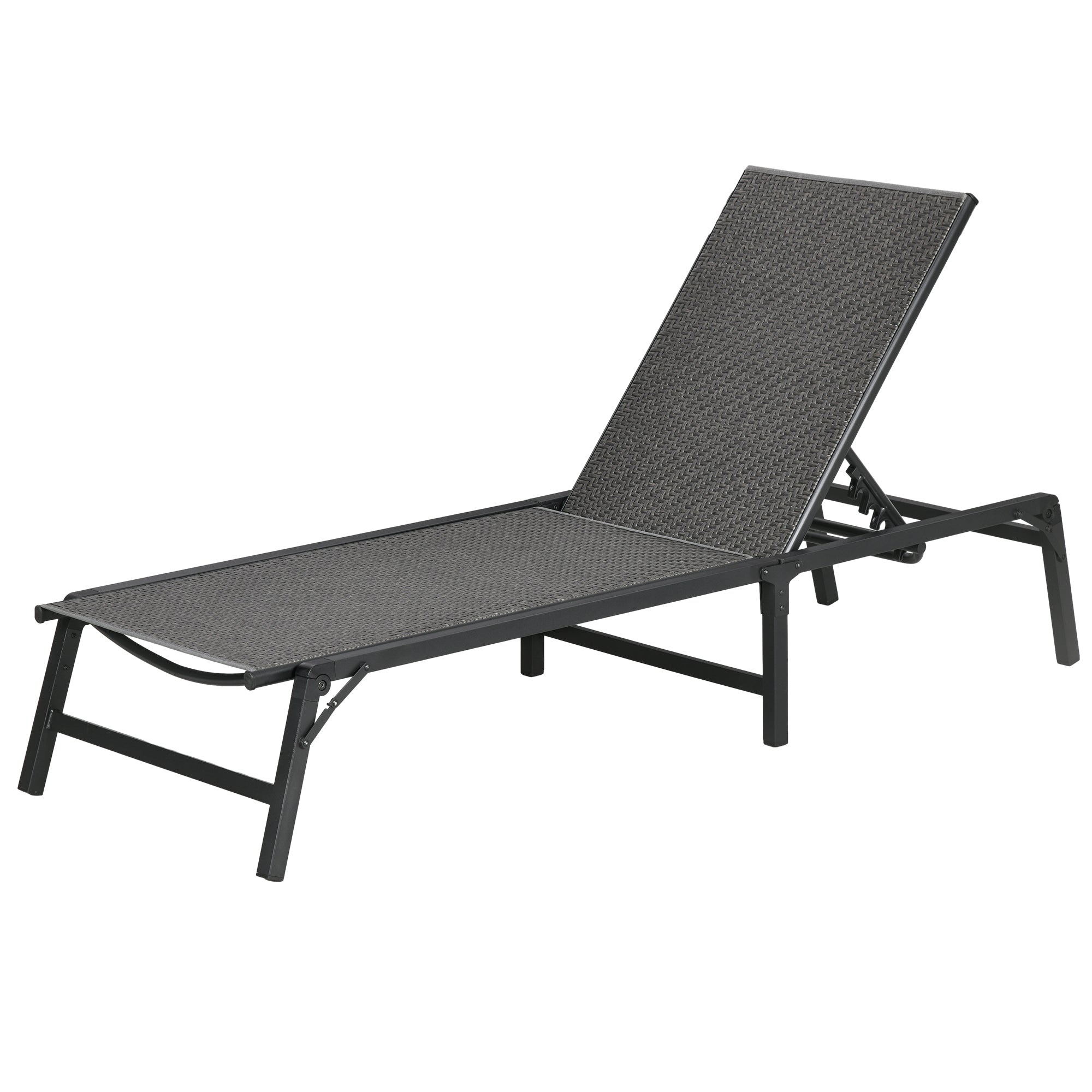 Outsunny Foldable Rattan Sun Lounger with 5-Level Adjust Backrest, Recliner Chair, Grey