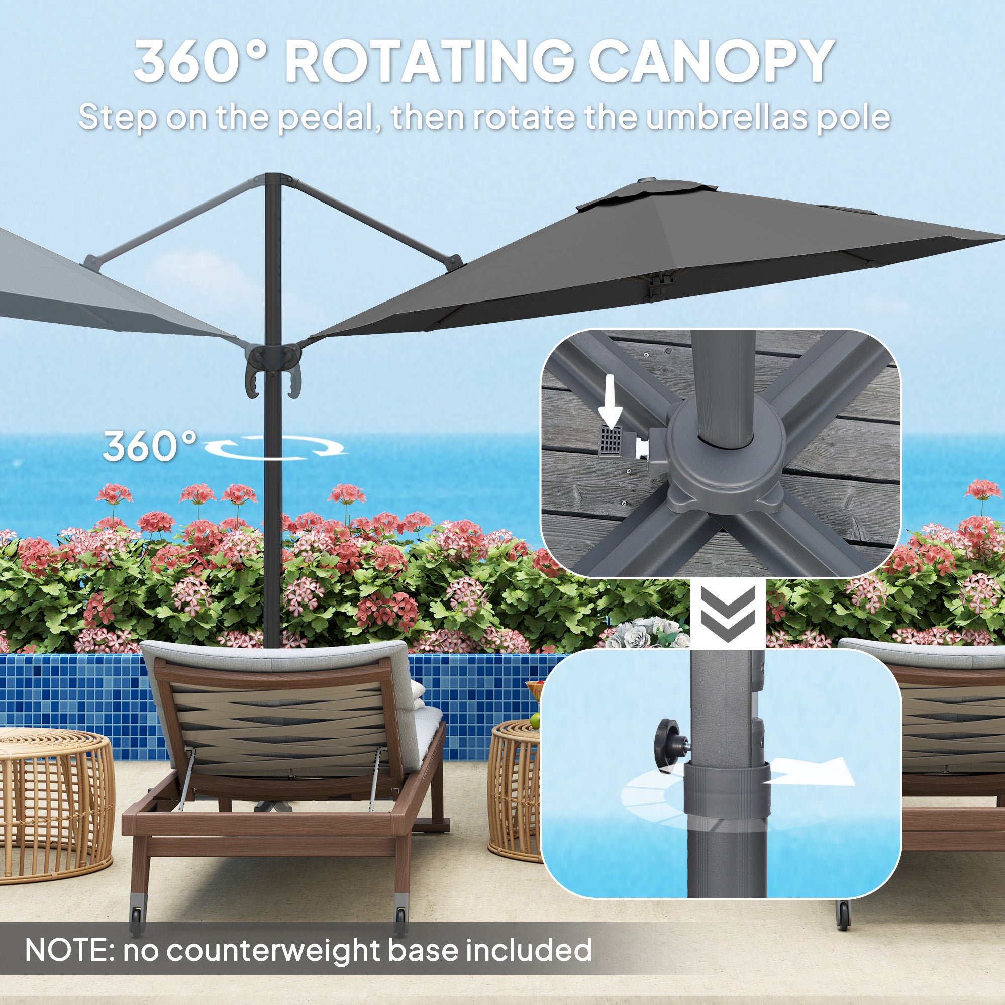 Outsunny 3 x 3(m) Cantilever Parasol with Cross Base, Garden Umbrella with 360° Rotation, Crank Handle and Tilt for Outdoor, Black - North Peak Garden Furniture