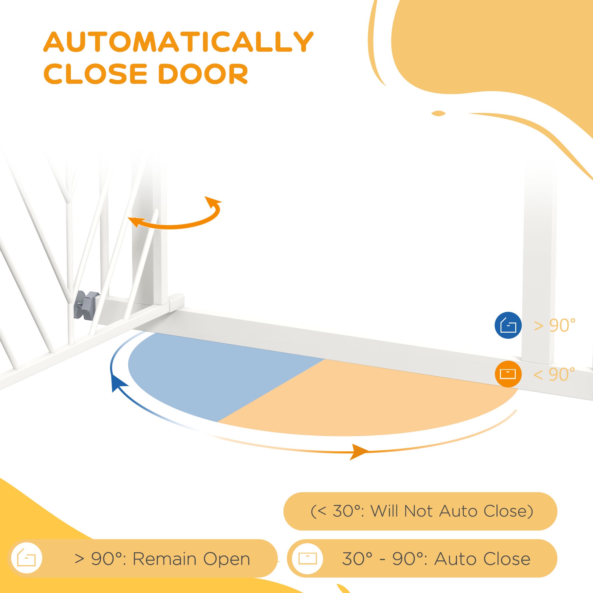 PawHut Pressure Fit Stair Gate, Dog Gate, with Auto Closing Door, Double Locking, Easy Installation, Openings 74-80cm - White - North Peak Garden Furniture