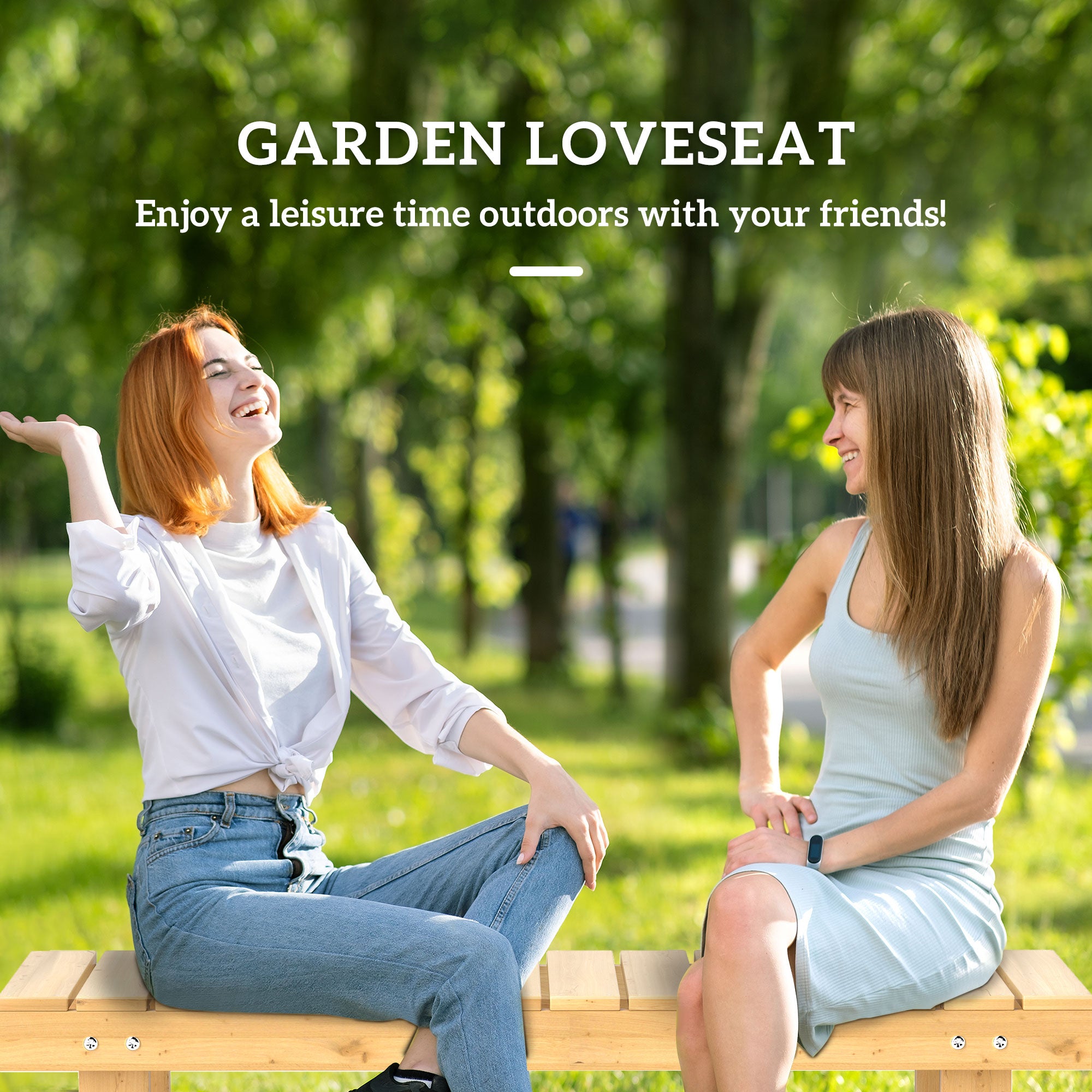 Outsunny 1 Piece 2-seater Outdoor Indoor Garden Wooden Bench Fir Patio Loveseat, 110L x 38W x 35Hcm, Natural - North Peak Garden Furniture