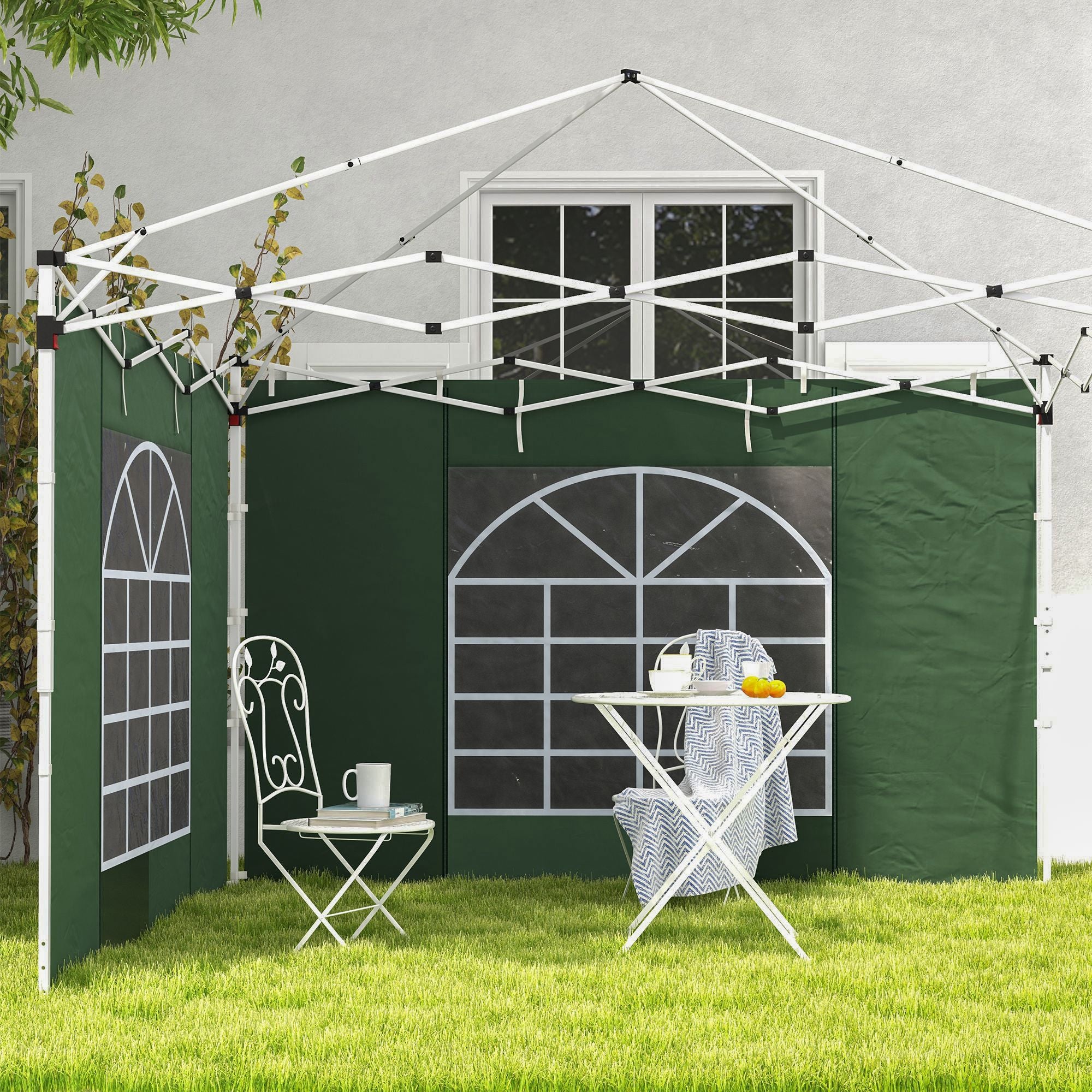Outsunny Gazebo Side Panels, 2 Pack Sides Replacement, for 3x3(m) or 3x6m Pop Up Gazebo, with Windows and Doors, Green - North Peak Garden Furniture