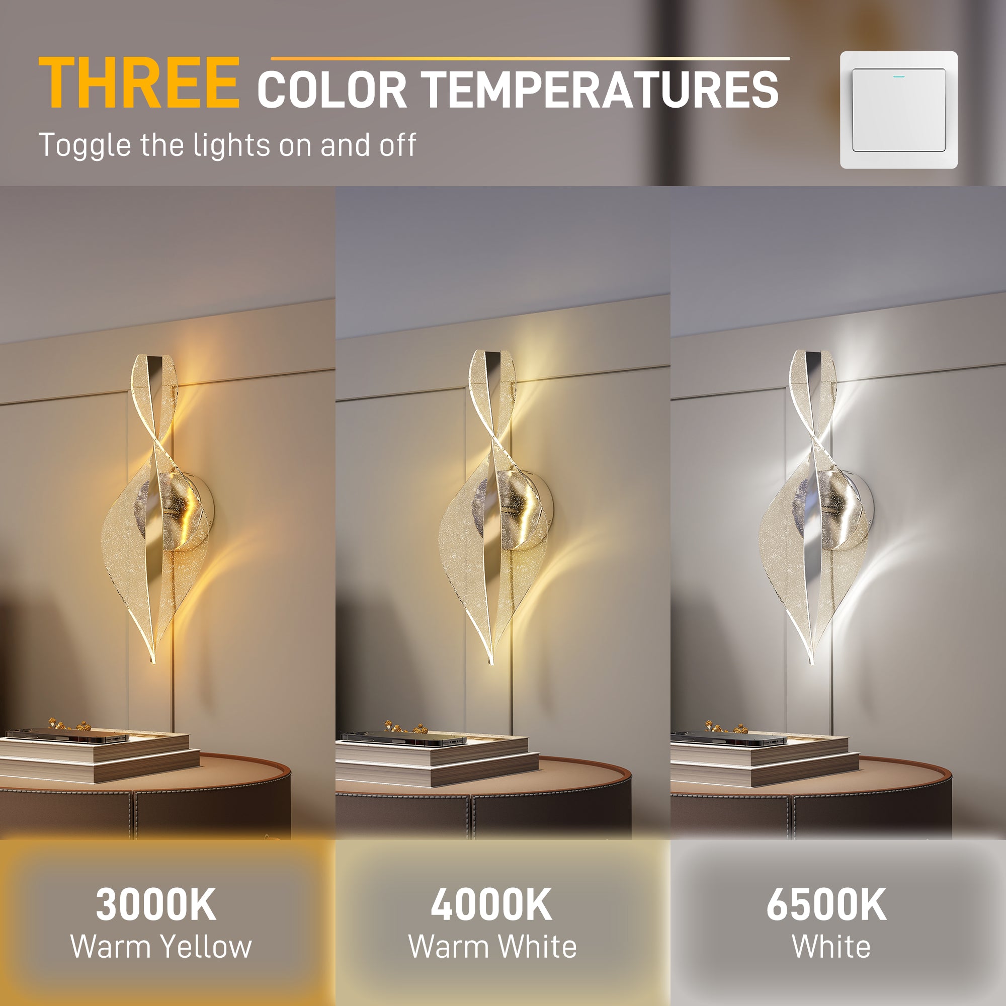 HOMCOM Led Wall Lamp 2 Pack, 13W Modern Indoor Spiral Wall Light, Colour Temperature Adjustable 3000K/4000K/6500K, for Bedroom, Living Room, Hallway, Stairs, Silver Tone - North Peak Garden Furniture