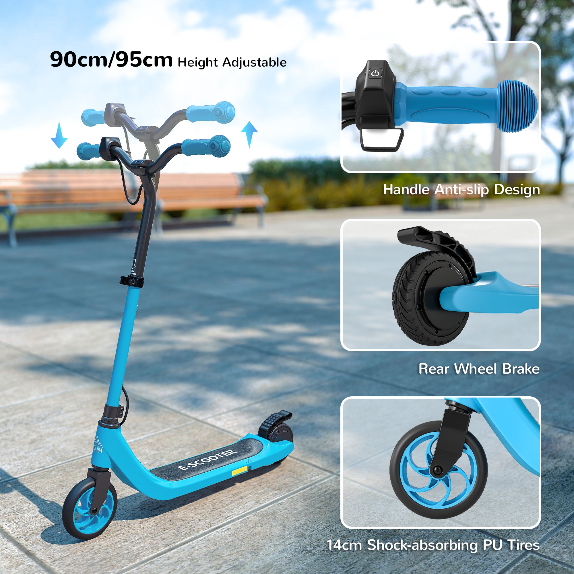 HOMCOM Electric Scooter, 120W Motor E-Scooter with Battery Display, Adjustable Height, Rear Brake for Ages 6+ Years - Blue