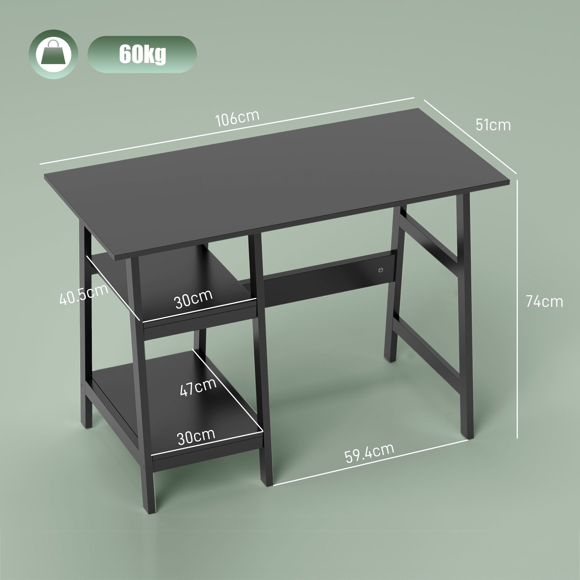 HOMCOM Compact Computer Desk with Storage Shelves, Study Table with Bookshelf, PC Table Workstation for Home Office, Study, Easy Assembly, 106 x 51cm, Black - North Peak Garden Furniture