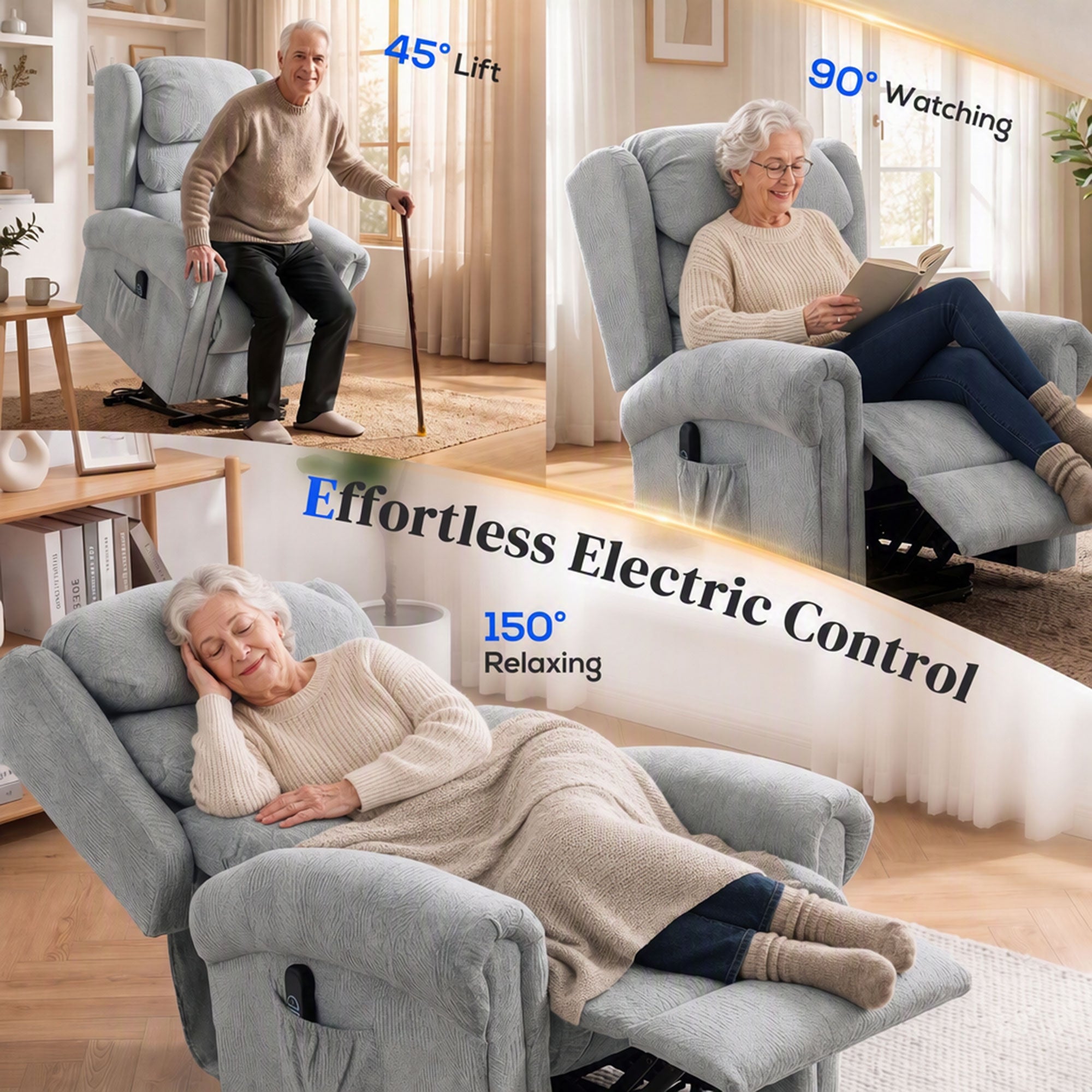 HOMCOM Velvet-Feel Electric Riser Recliner Chair - Grey
