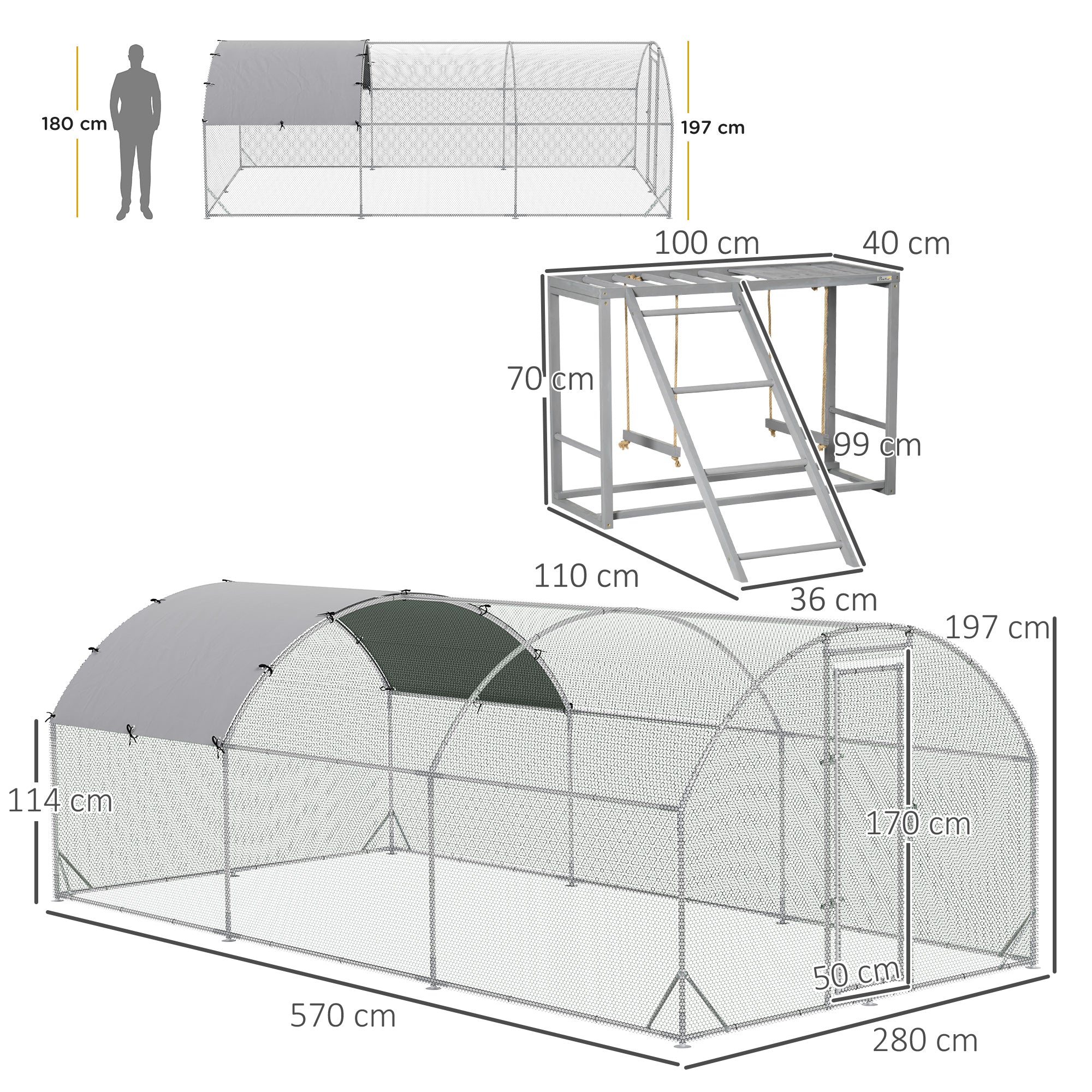 PawHut Spacious Walk-In Chicken Run, Outdoor Coop with Activity Shelf and Protective Cover, 2.8x5.7x2m, Secure Design