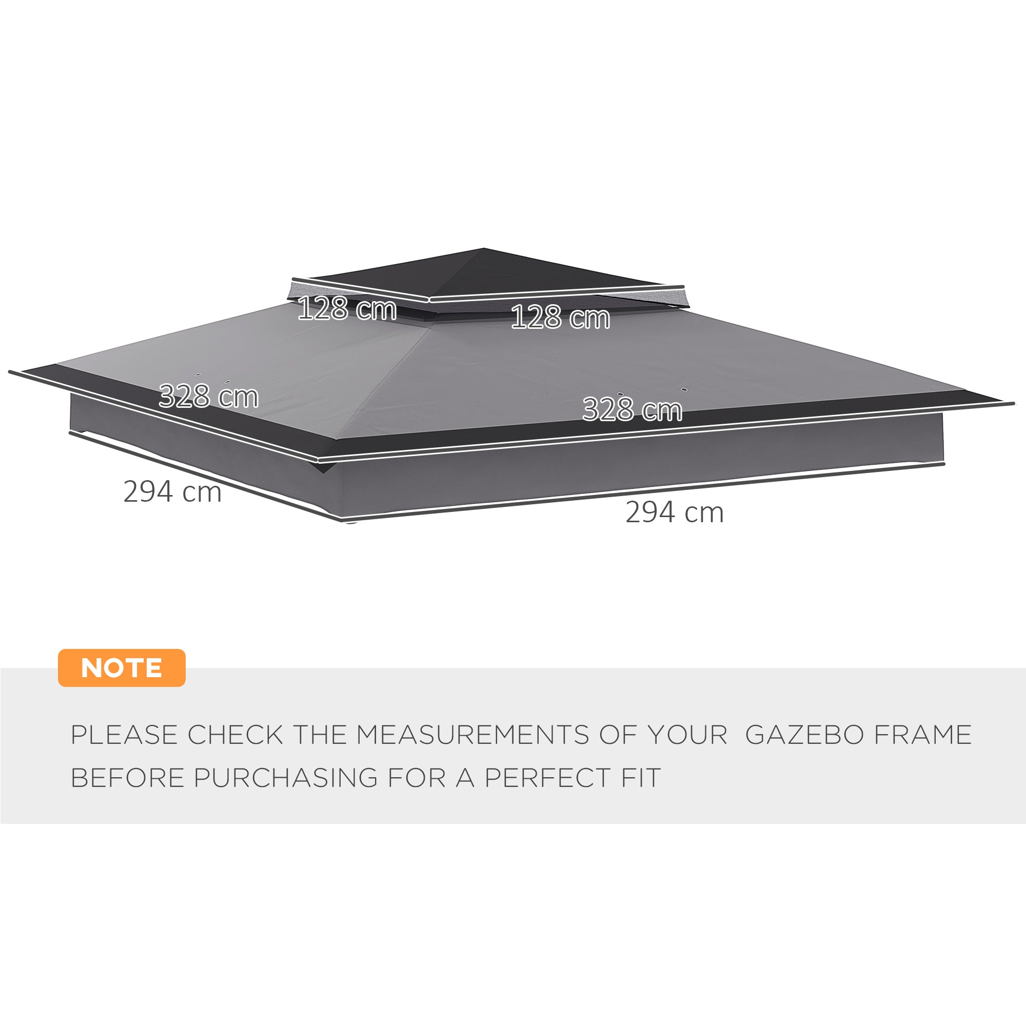 Outsunny Pop up Gazebo Cover, 2-Tier Gazebo Roof Replacement for 3.25m x 3.25m Frame, 30+ UV Protection, Grey - North Peak Garden Furniture