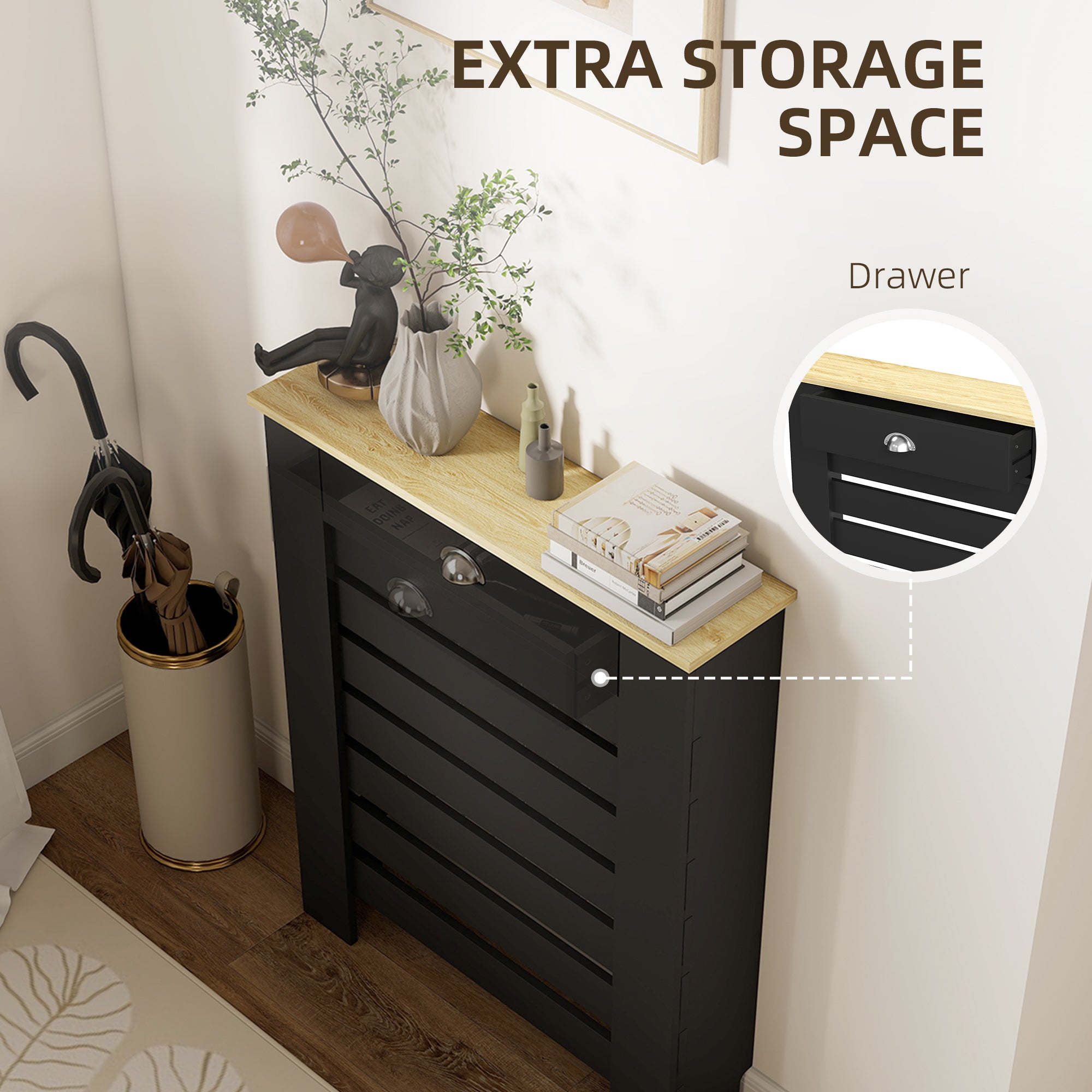 HOMCOM 95.5H x 78Wcm Radiator Cover, with Drawer - Black