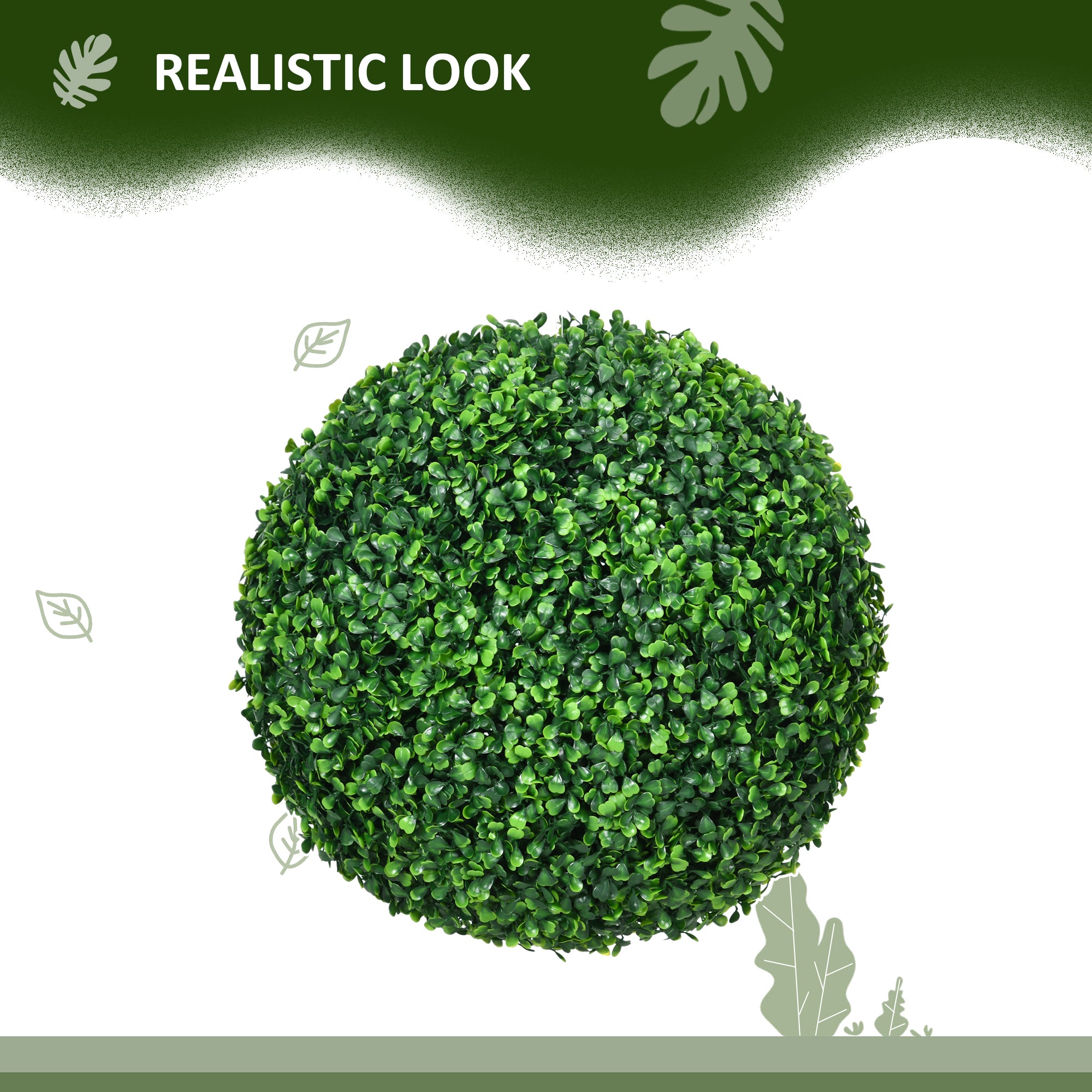 HOMCOM Set of Two Artificial Boxwood Balls Plants - Green - North Peak Garden Furniture