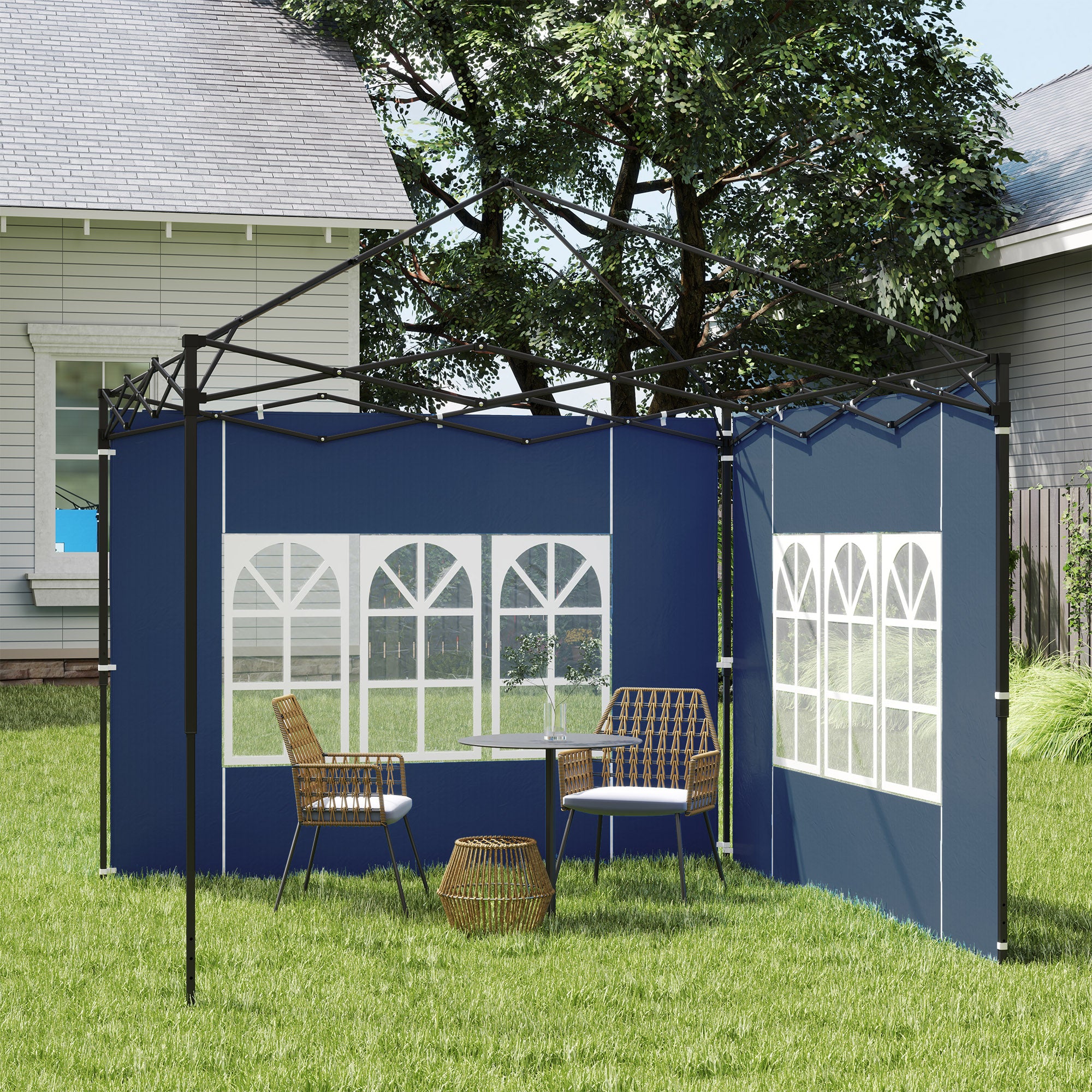 Outsunny Set of Two 3 x 3(m) Gazebo Frame Replacement Walls - Blue - North Peak Garden Furniture