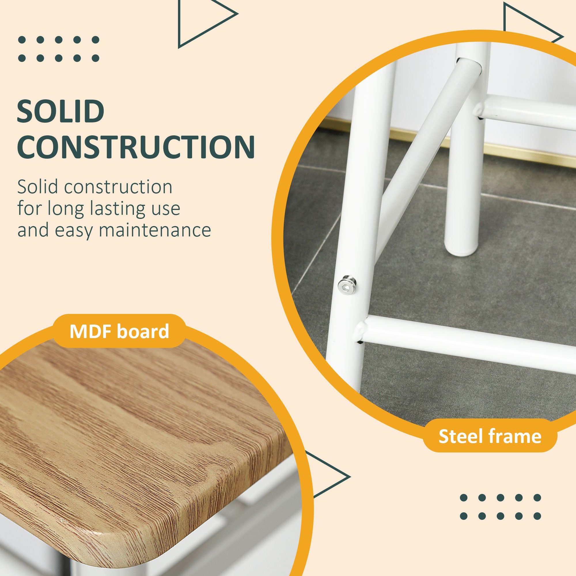 HOMCOM Bar Table Set, Bar Table and Stools Set, Footrest and Storage Shelf, for Kitchen, Dining Room, Pub, Cafe, White and Oak - North Peak Garden Furniture