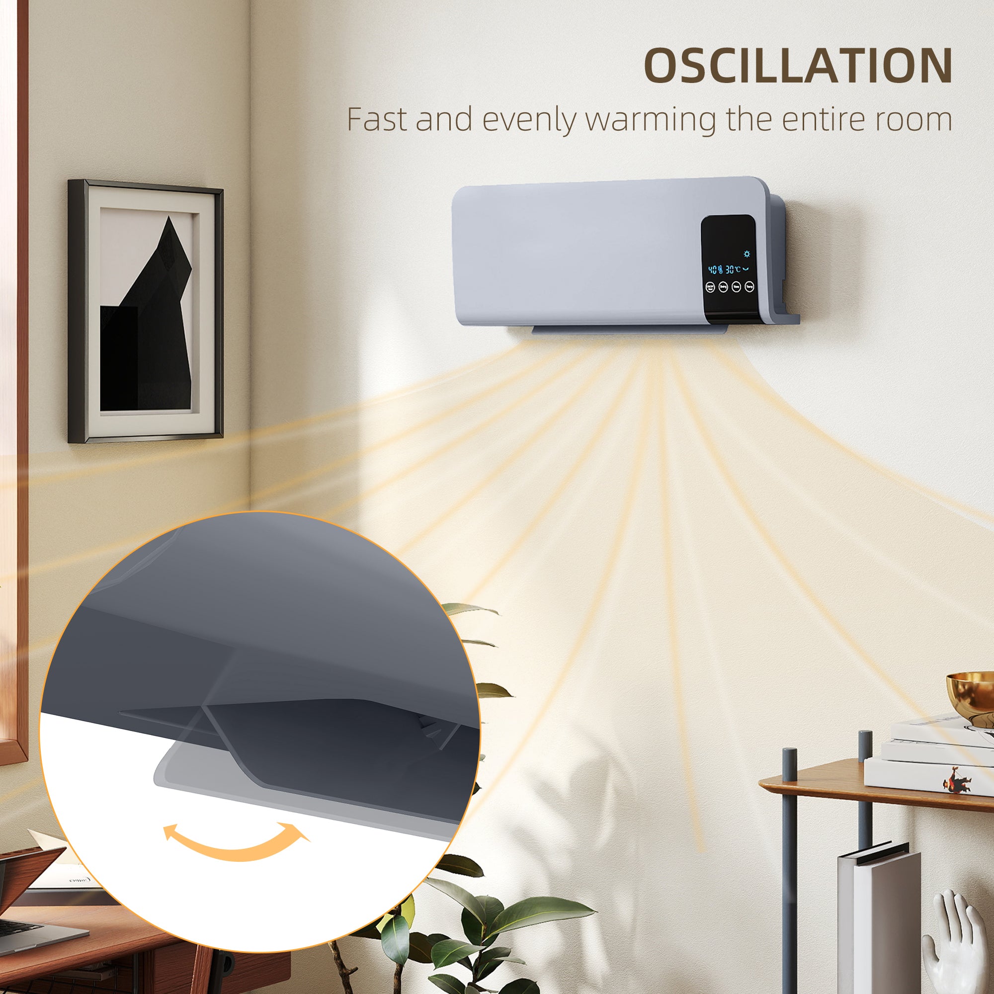 HOMCOM 2000W Wall Mounted Heater, 18-45°C Temperature, Grey