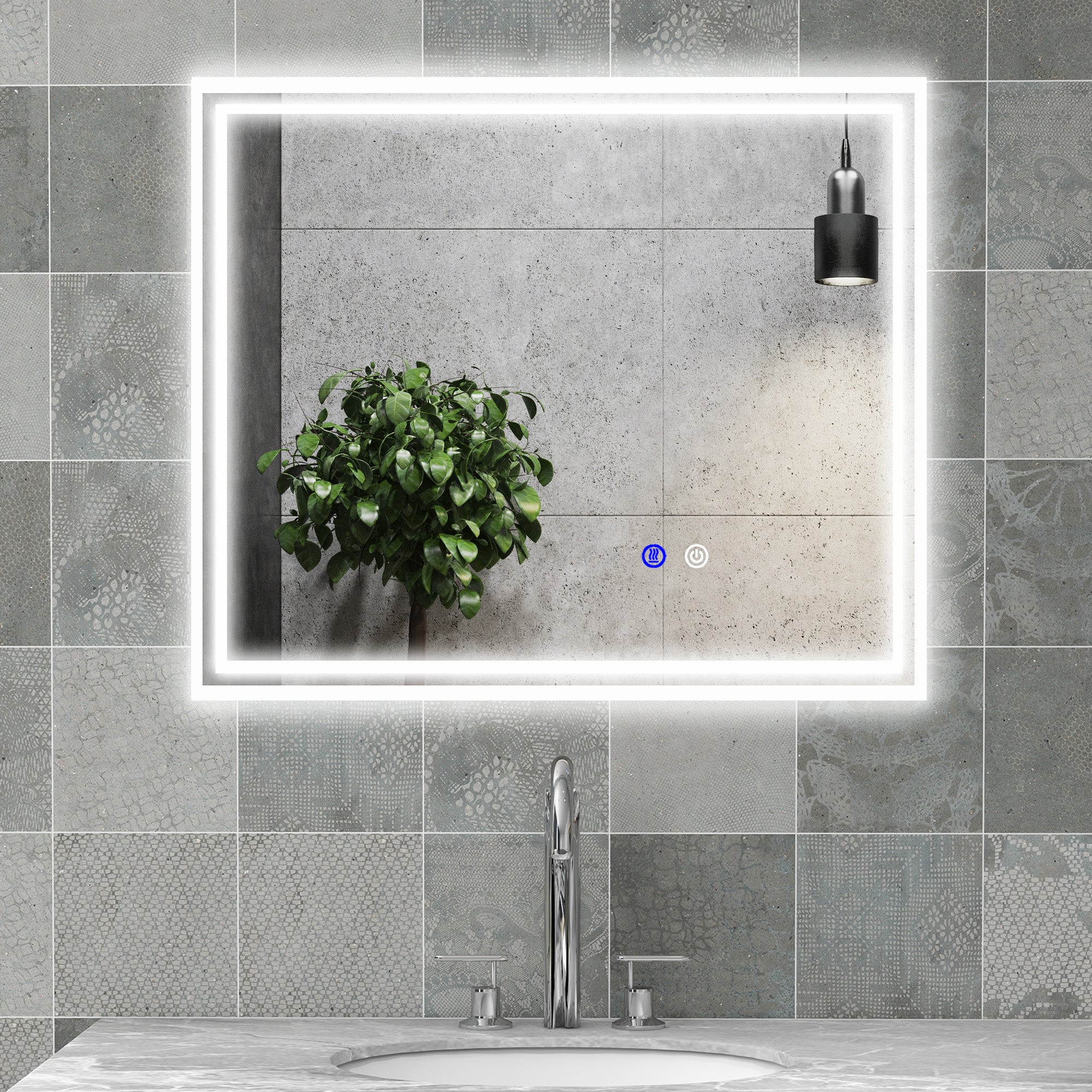 kleankin LED Bathroom Mirror with Lights, Illuminated Makeup Mirror, Vanity Mirror with 3 Colour, Smart Touch, Anti-Fog