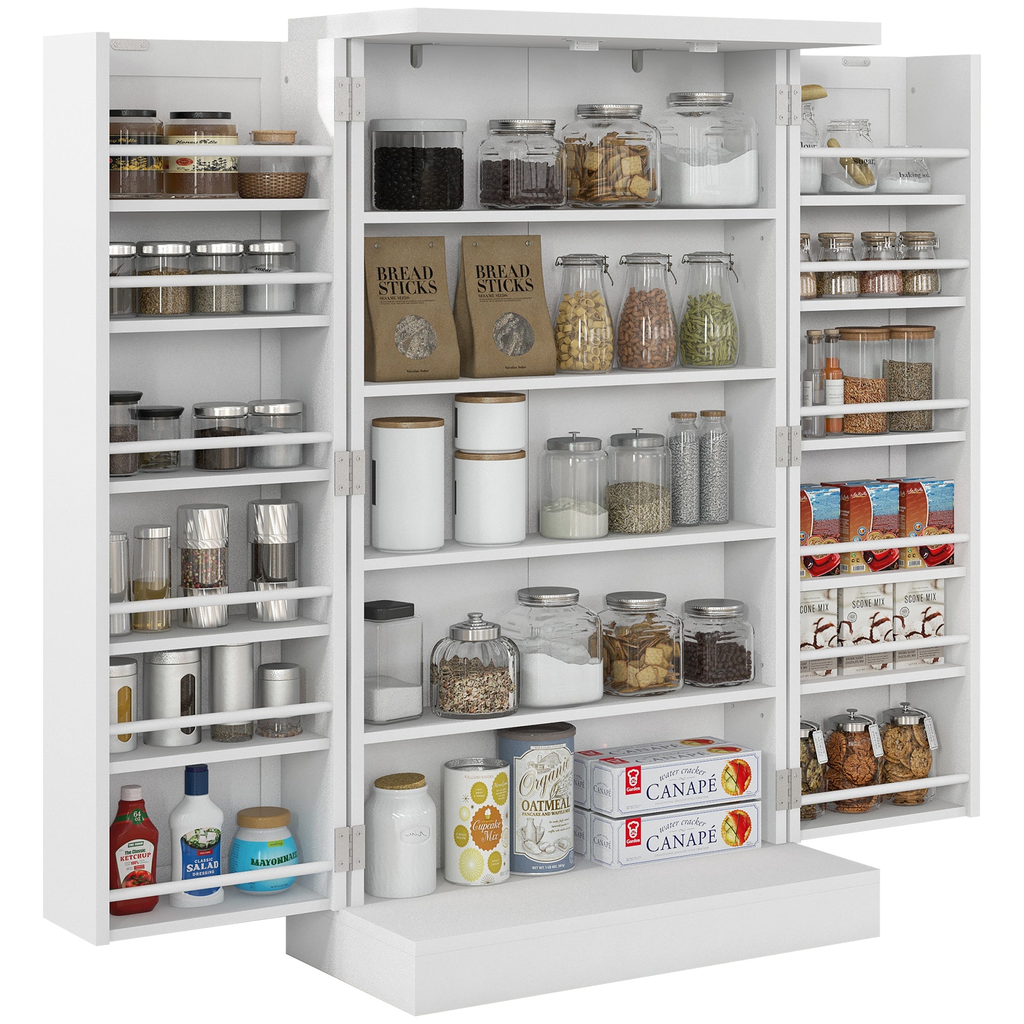 HOMCOM Freestanding Multi-Storage Kitchen Cupboard with Adjustable Shelves White - North Peak Garden Furniture