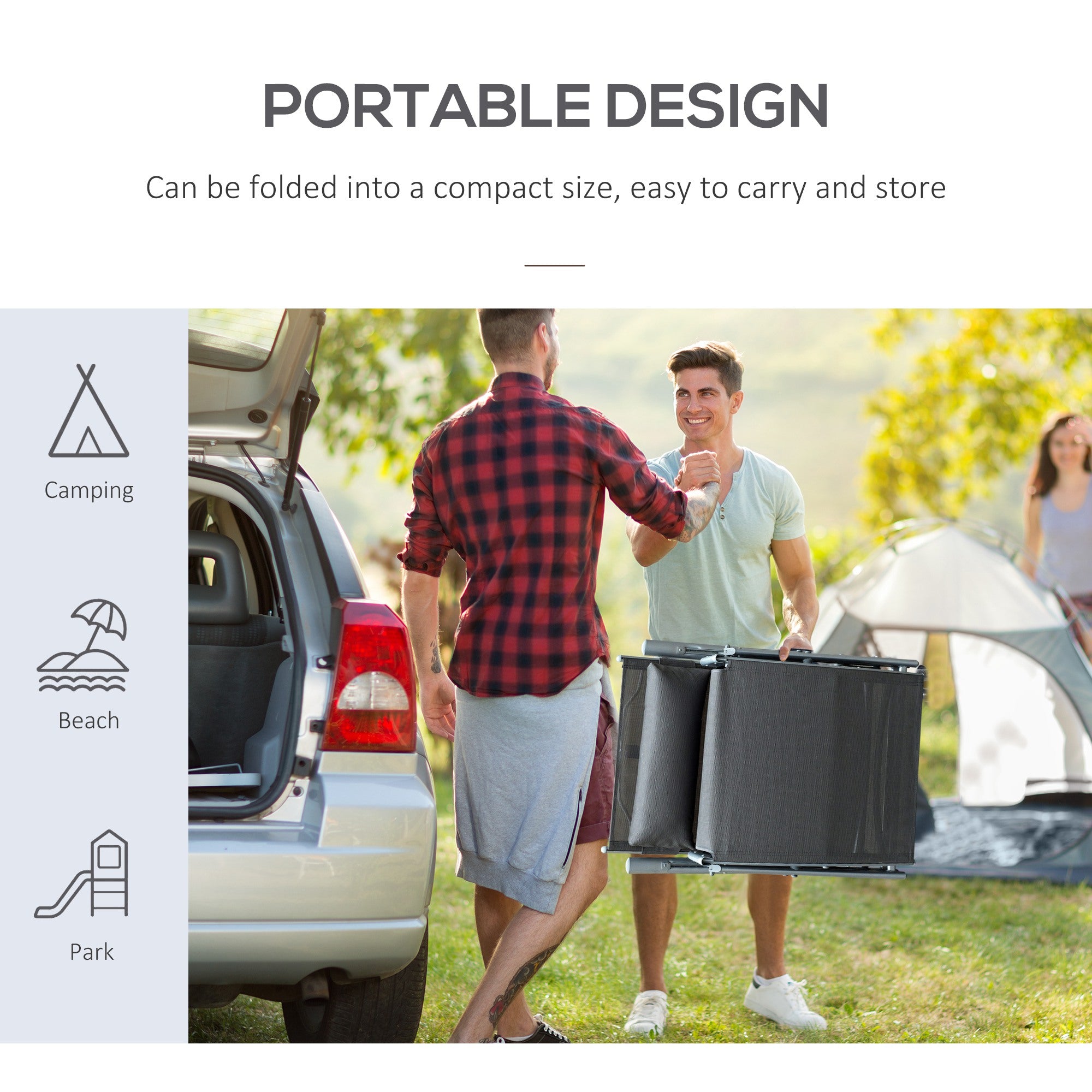 Outsunny Sun Lounger Steel Frame Outdoor Folding Chaise Texteline Lounge Chair Recliner with Headrest & 7 Levels Adjustable Backrest, Grey