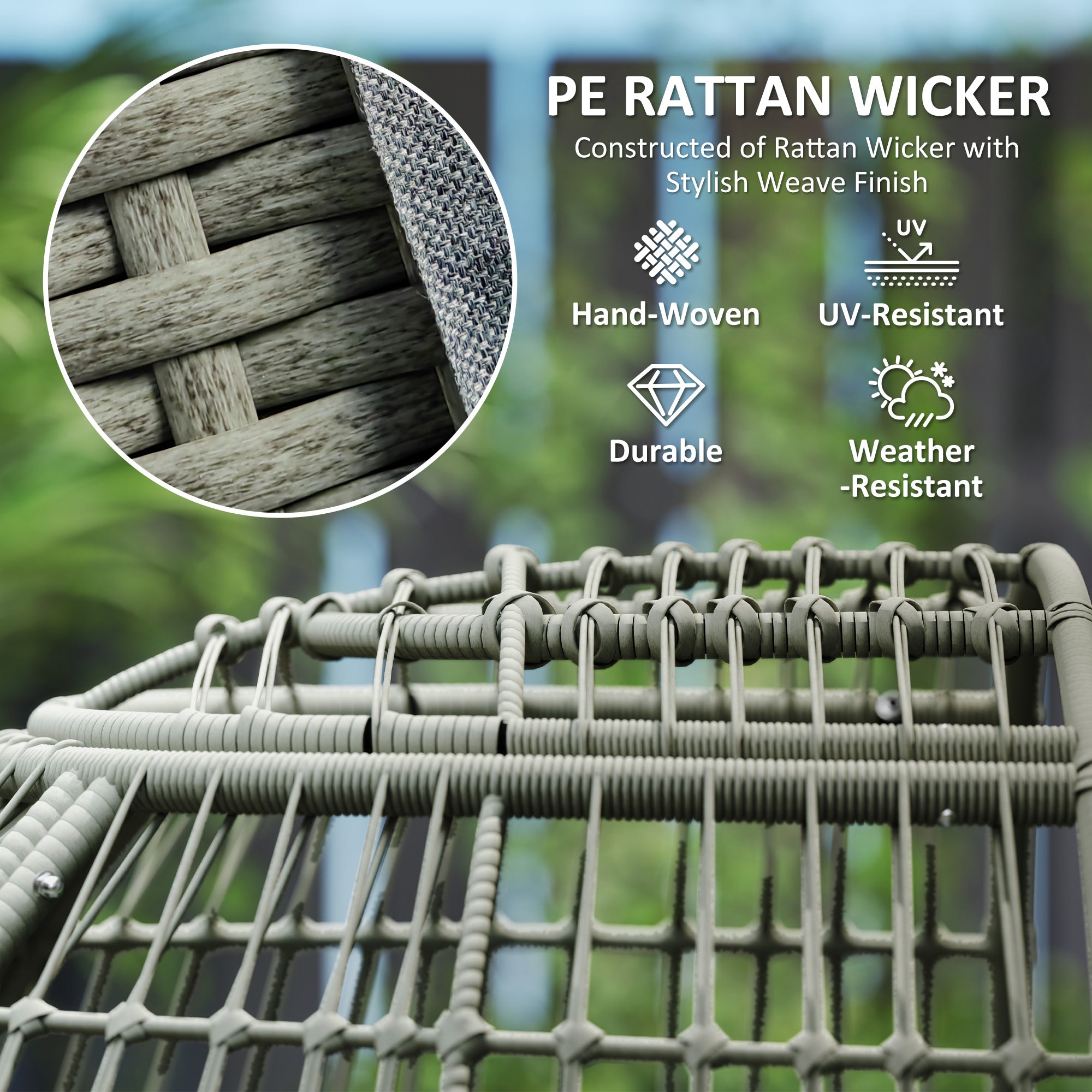 Outsunny Rattan Egg Chair with Cushions and Pillows, Charcoal Grey - North Peak Garden Furniture