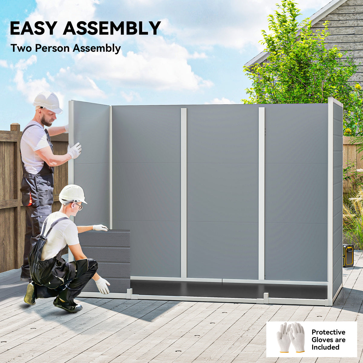 Outsunny 8 x 4 ft Plastic Garden Shed, Wood-Effect Outdoor Storage Shed with Floor, Windows, Lockable Doors and Vents, Light Grey