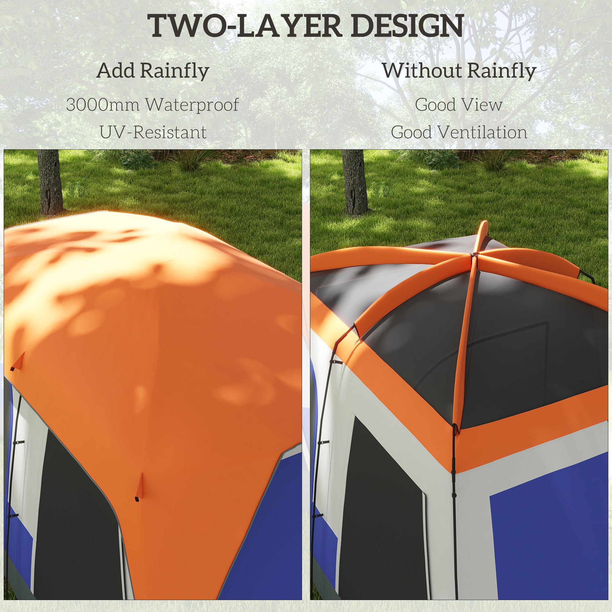 Outsunny Six-Man Camping Tent, with Small Rainfly and Accessories - Orange - North Peak Garden Furniture
