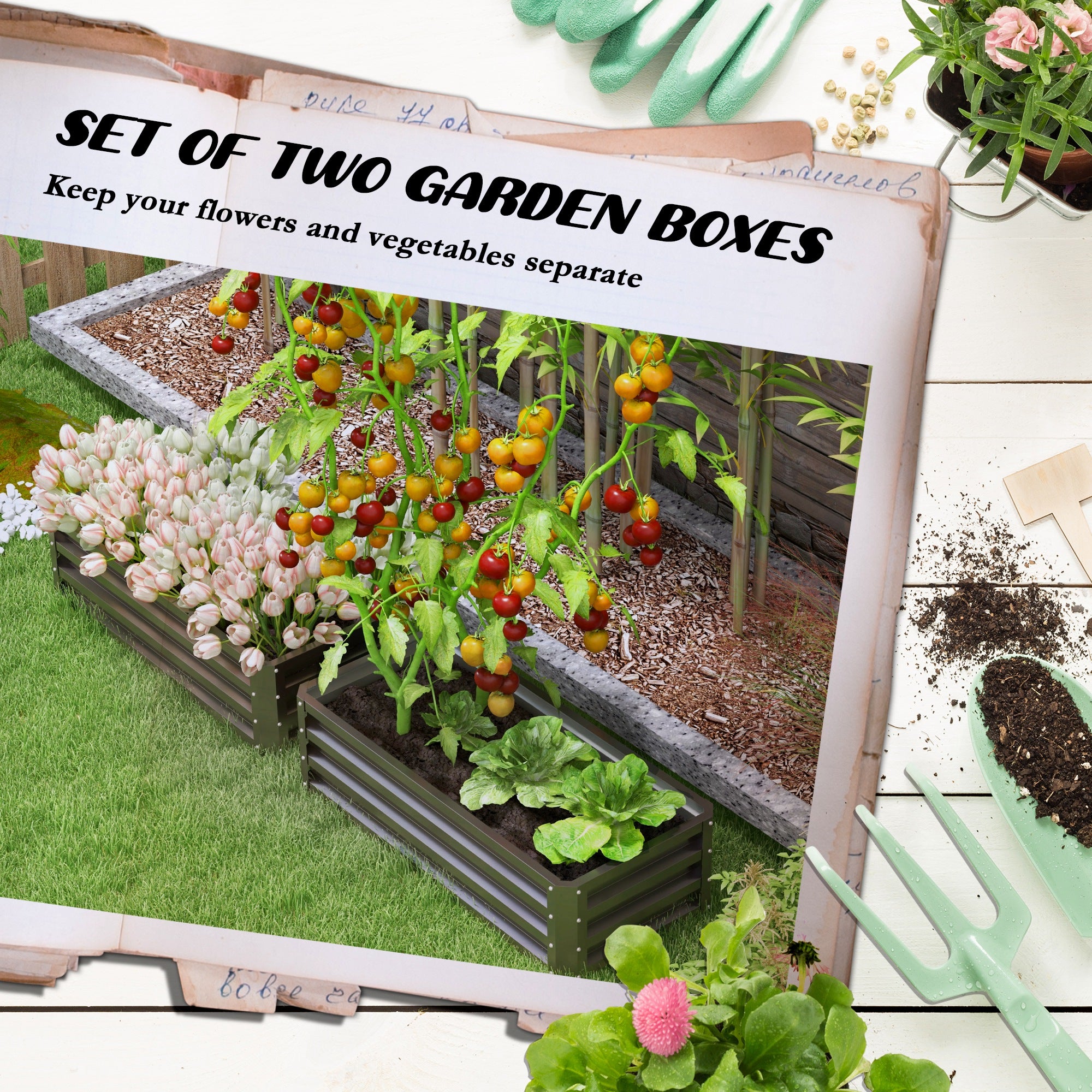 Outsunny Steel Raised Beds for Garden, Outdoor Planter Box, Set of 2, for Flowers, Herbs and Vegetables, Dark Grey - North Peak Garden Furniture