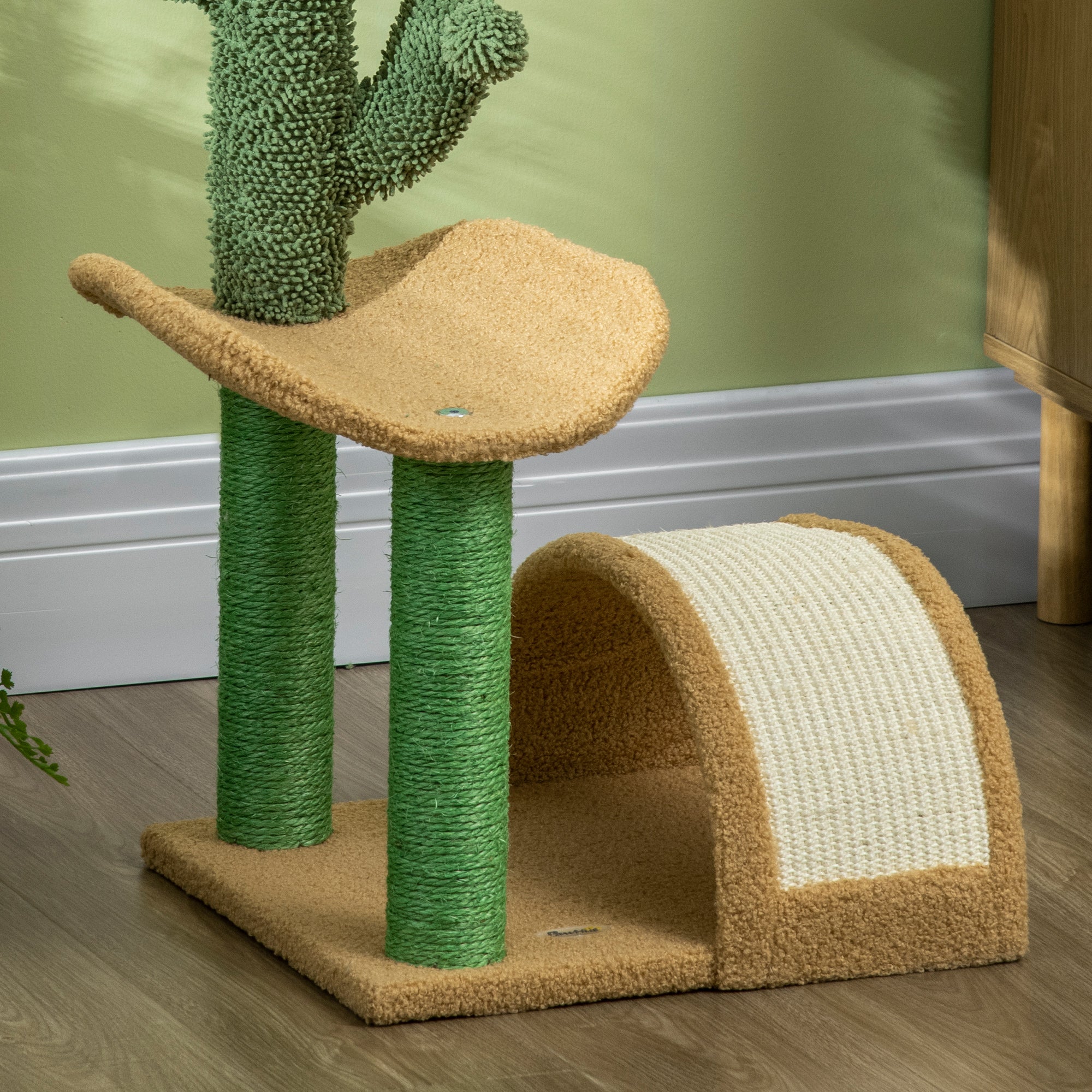 PawHut Wooden Cat Tree, 72cm Kitty Activity Centre, Climbing Toy with Bed, Ball, Sisal Scratching Post, Curved Pad, Yellow | Aosom UK