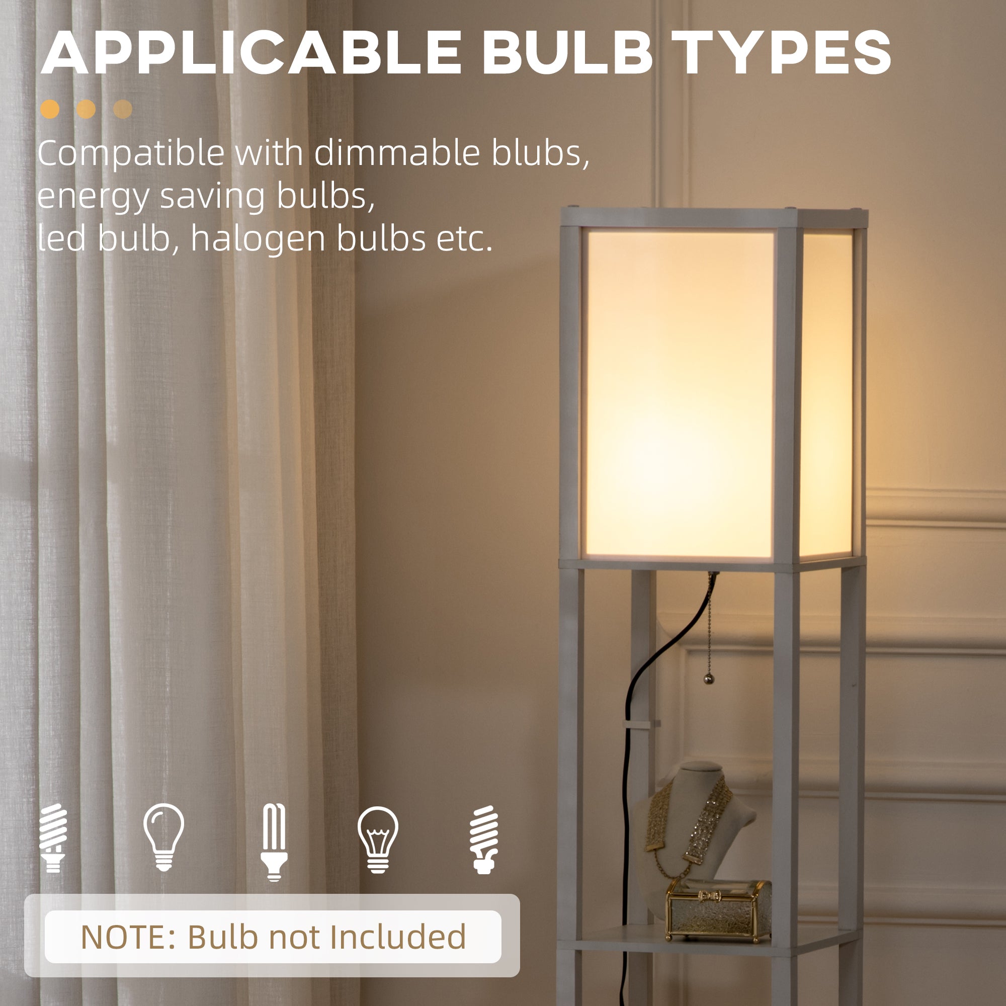 HOMCOM 156cm Floor Lamp Shelving Unit - White - North Peak Garden Furniture