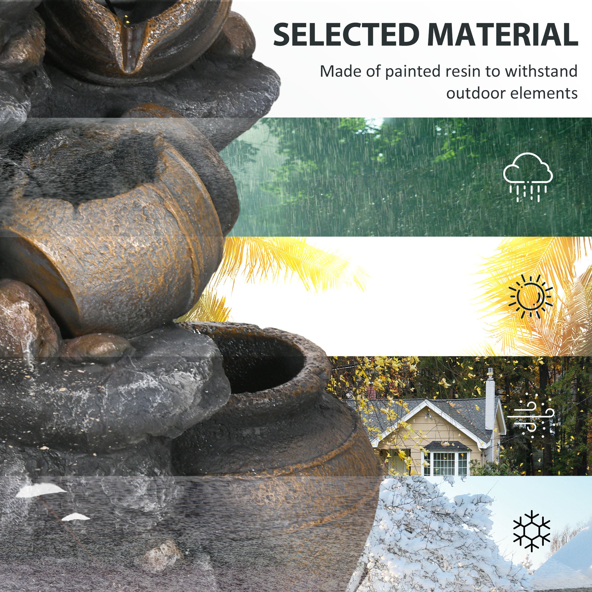 Outsunny Solar Powered Garden Water Feature with LED Lights and Pump, 4 Tier Cascading Water Fountain for Indoor/Outdoor, Jars Waterfall Ornament, 72cm Height - North Peak Garden Furniture