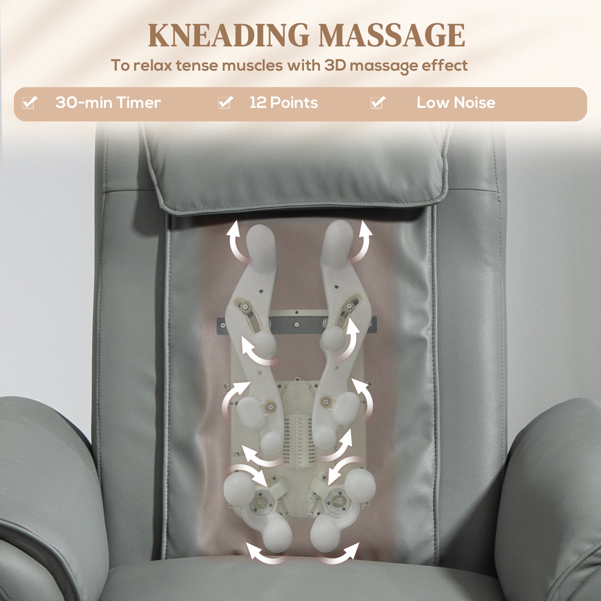 HOMCOM 3D Kneading Massage Recliner Chair with Headrest, Breathable Leather Recliner Armchair, Electric Reclining Chair with Footrest, Remote with USB Port, Side Pockets for Home, Grey - North Peak Garden Furniture