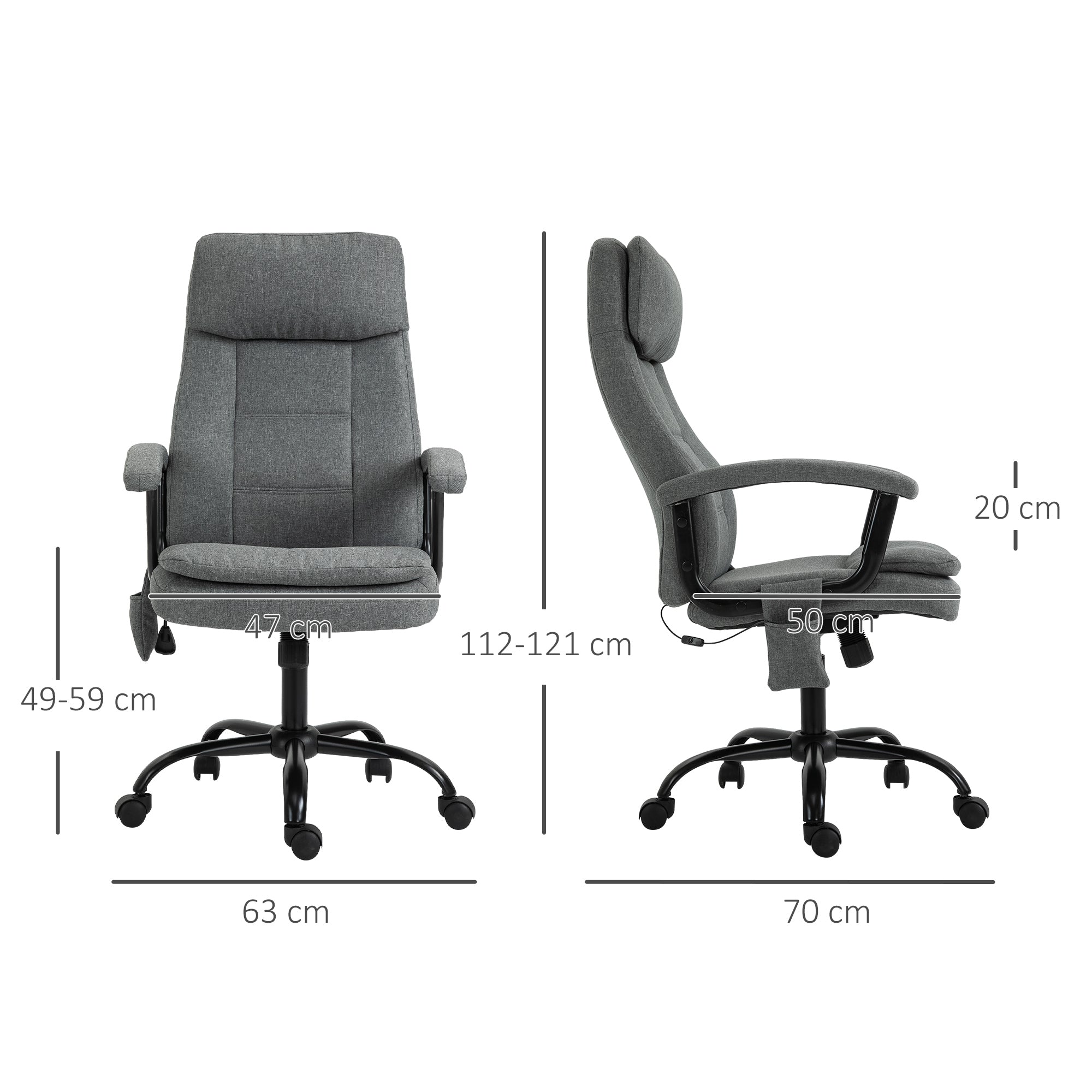 Vinsetto Office Chair, Linen Fabric Desk Chair with 2 Point Massage in Lumbar, Adjustable Height, Rolling Wheels, Grey - North Peak Garden Furniture