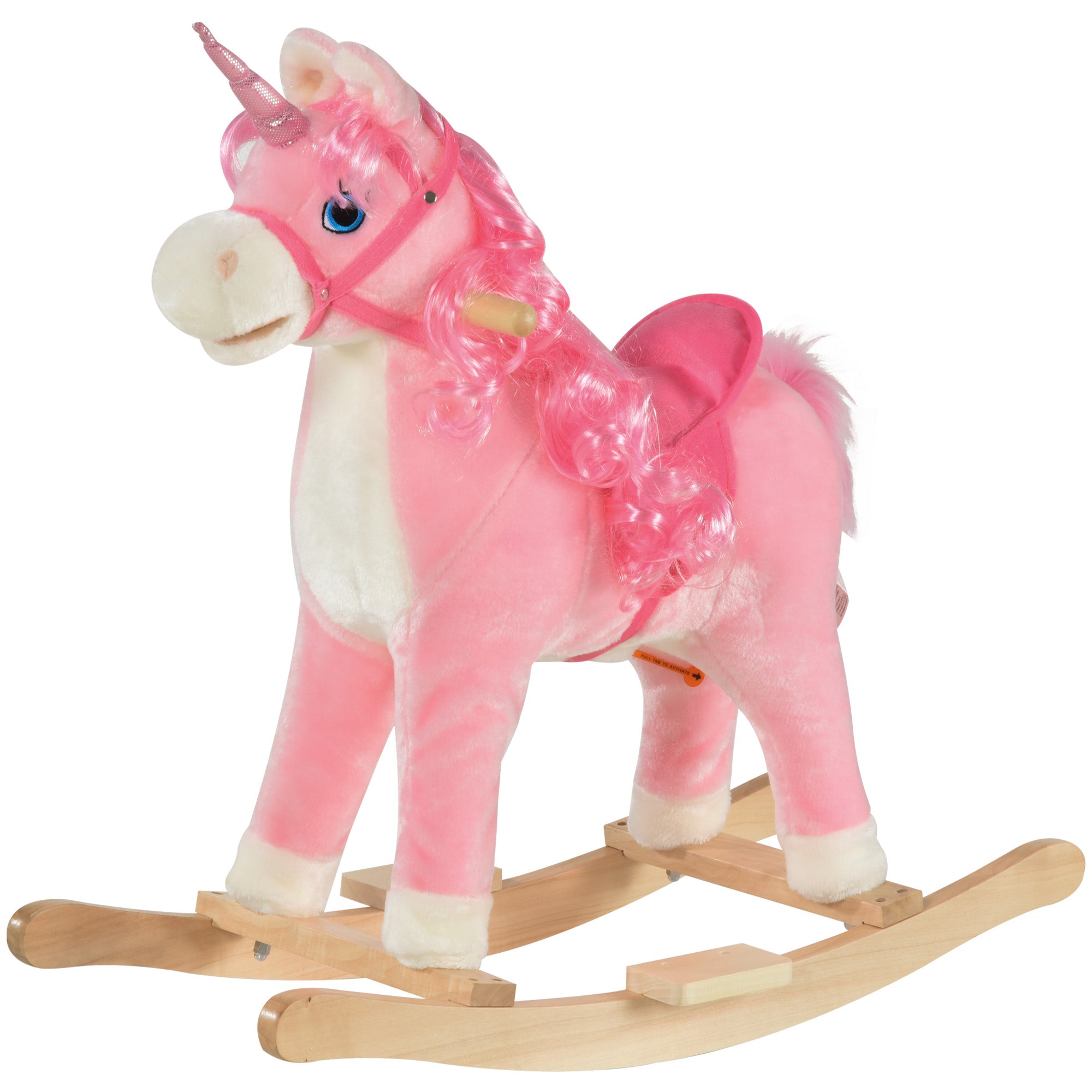 HOMCOM Kids Plush Rocking Horse Ride On Unicorn w/ Sound Moving Mouth Wagging Tail Children Rocker Toy Gift 3-6 Years Pink