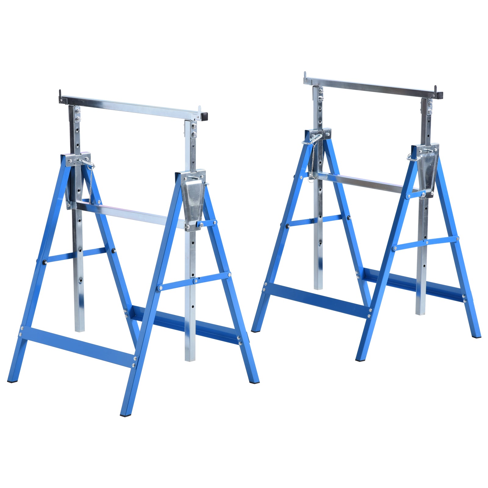 HOMCOM Set of 2 Adjustable Telescopic Builders Trestle DIY Steel Work Bench Carpenter Folding Saw Horse Tools Blue - North Peak Garden Furniture