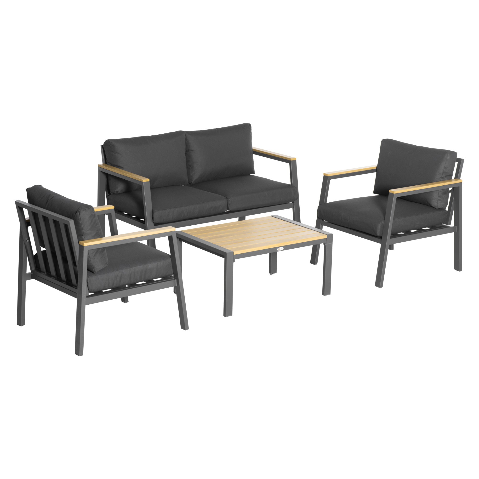 Outsunny 4 Piece Garden Sofa Set with Padded Cushions, 4-Seater Aluminium Outdoor Conversation Furniture Set with Coffee Table, Grey - North Peak Garden Furniture