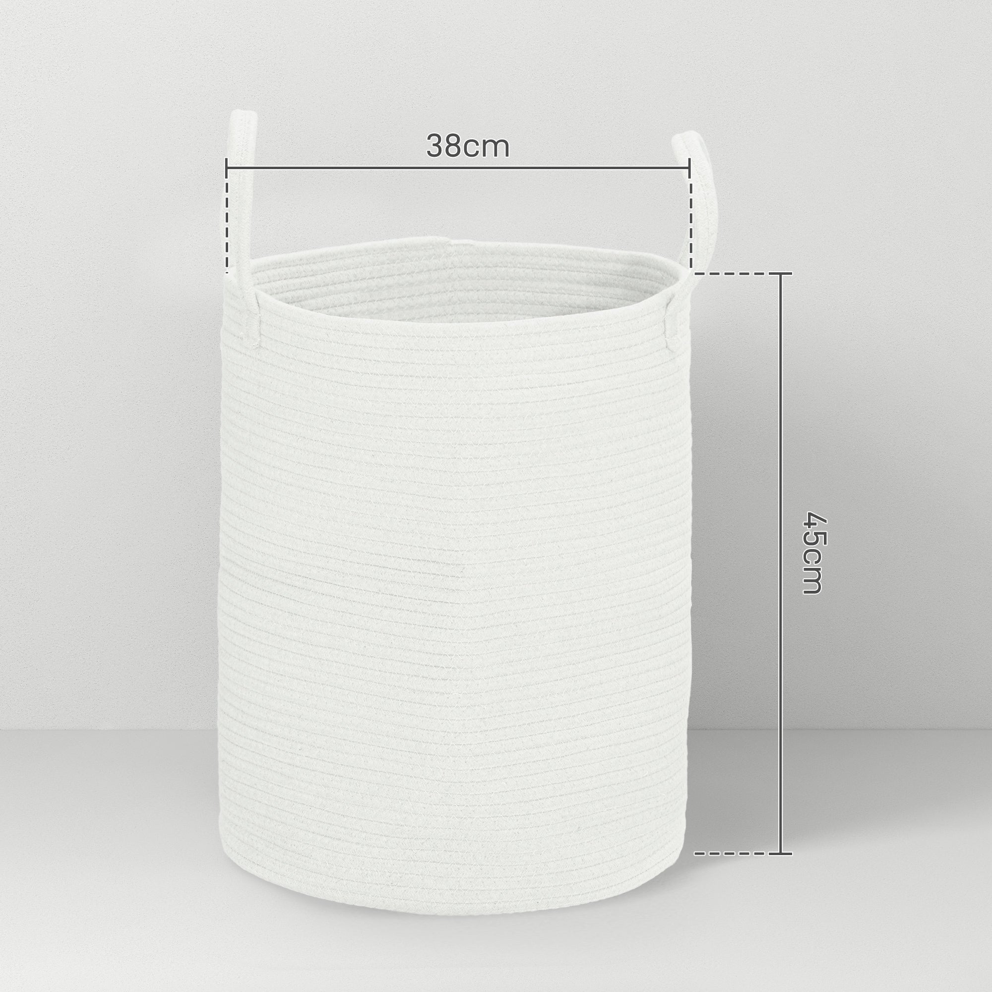 HOMCOM 36L Cotton Rope Laundry Basket, with Handles - Cream White - North Peak Garden Furniture